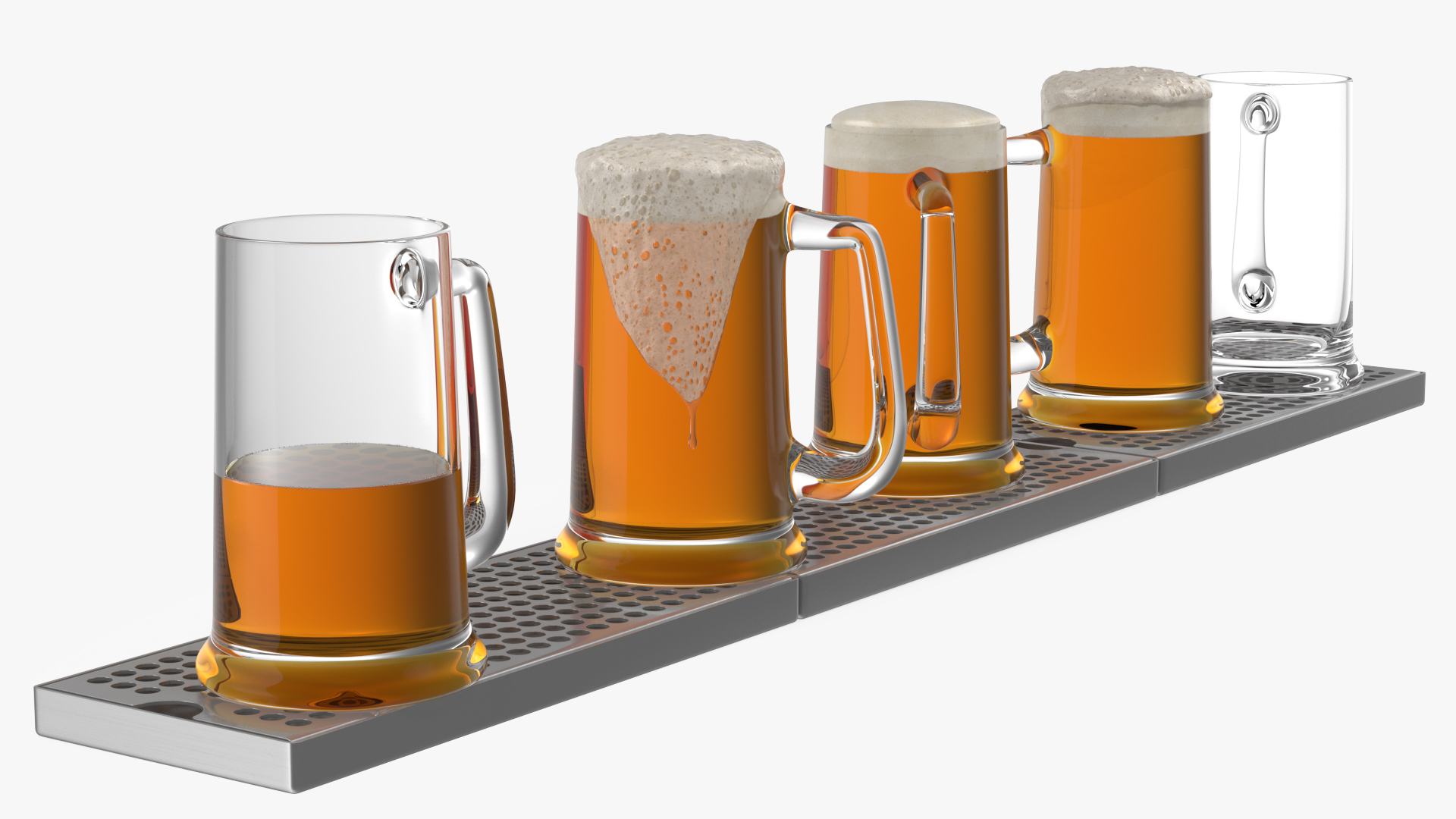 Wall Mount Rail Draft Beer Tower with Beer Mugs 3D