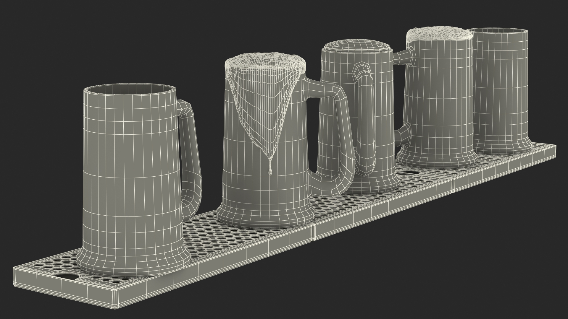Wall Mount Rail Draft Beer Tower with Beer Mugs 3D