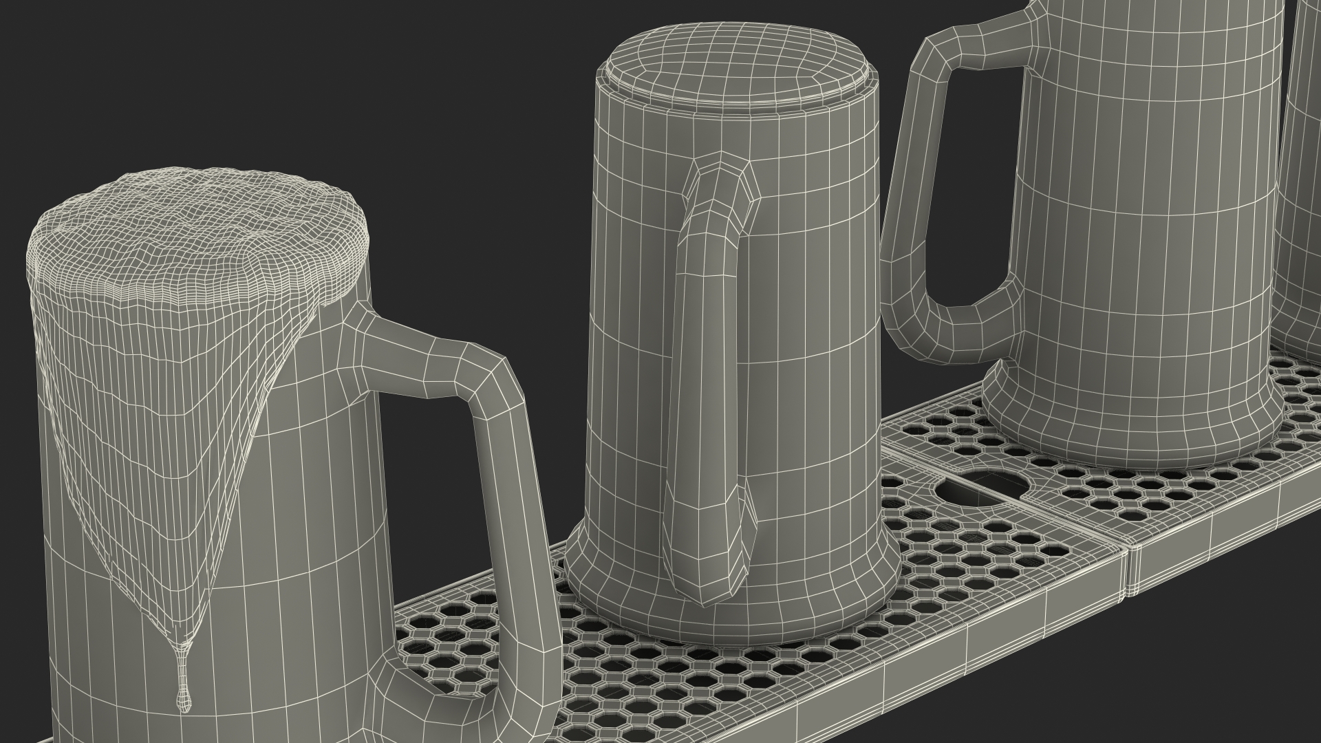 Wall Mount Rail Draft Beer Tower with Beer Mugs 3D