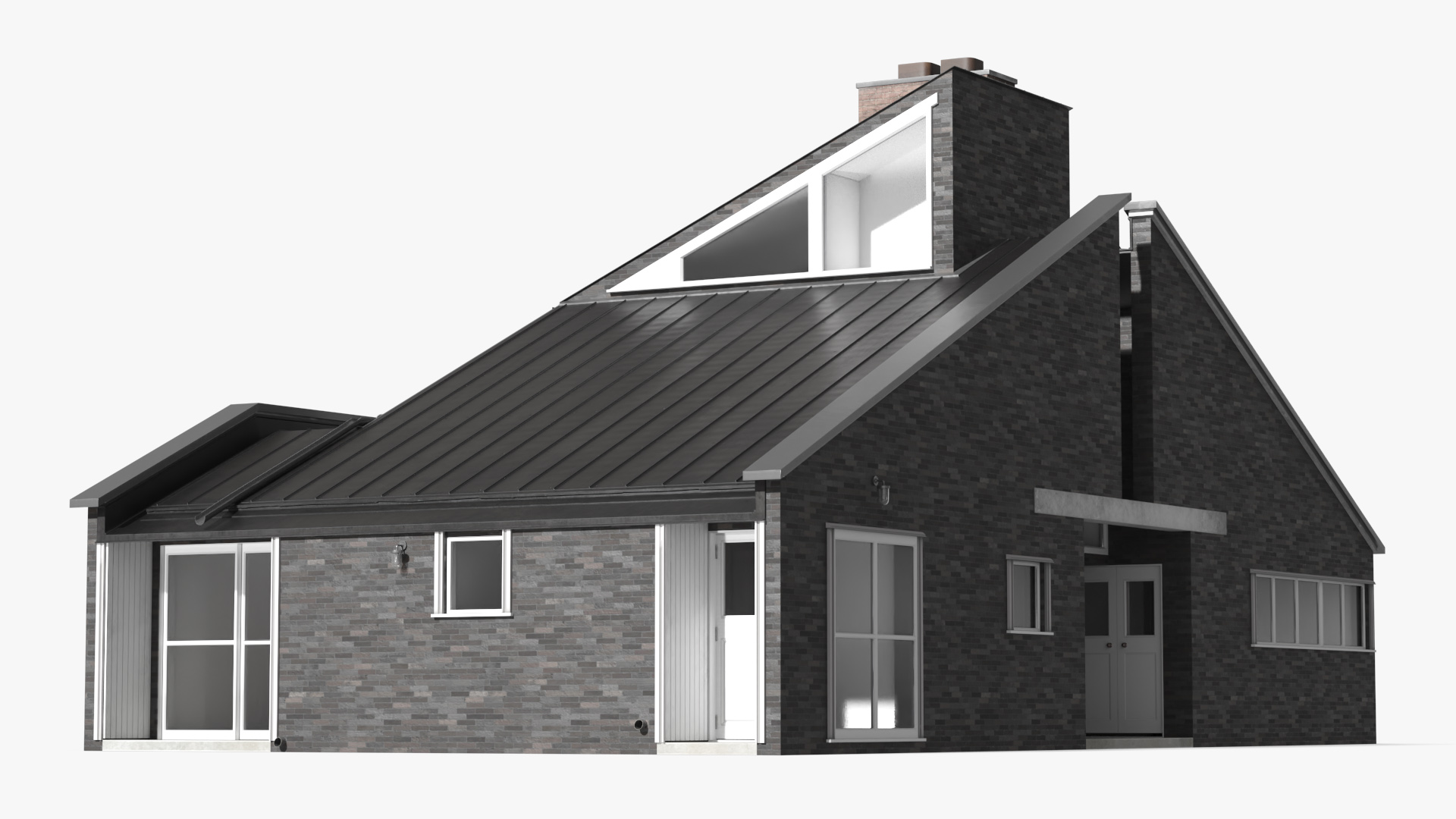 Brick House with Gable Roof and Chimney with Interior