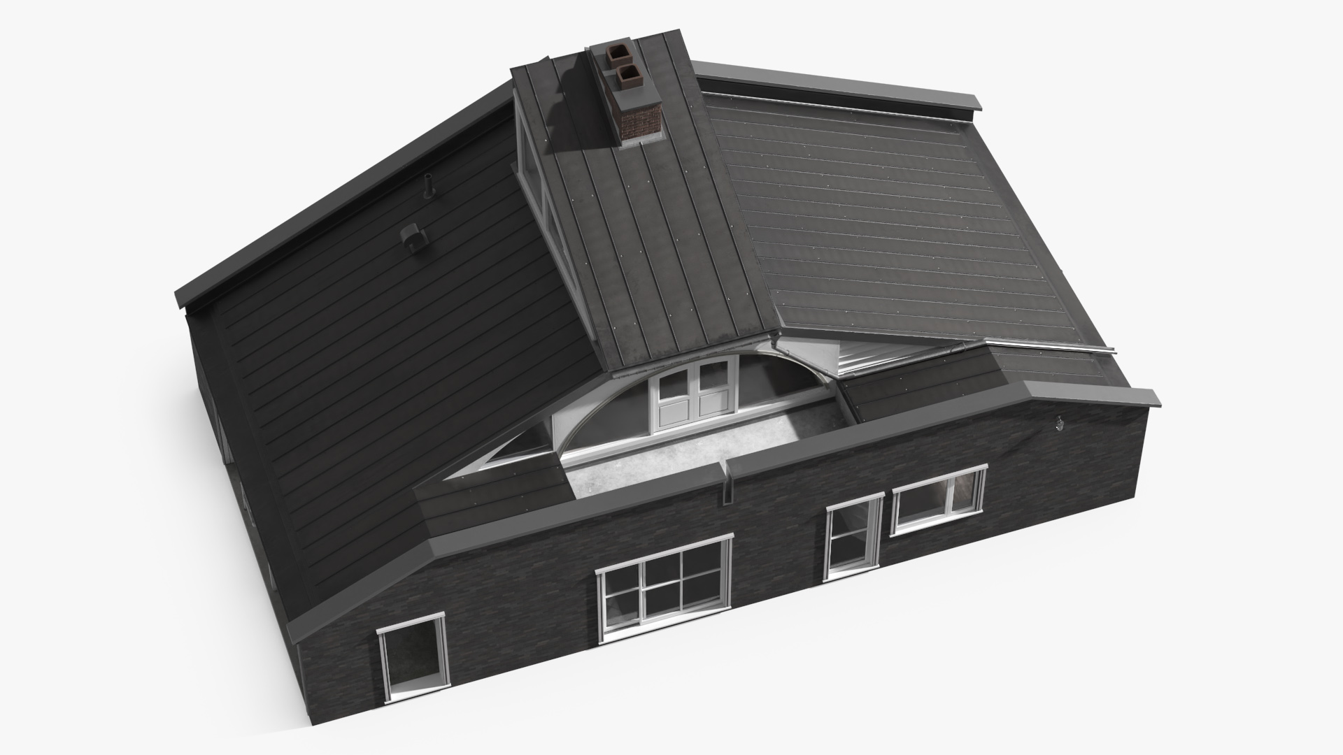 Brick House with Gable Roof and Chimney with Interior, view 5