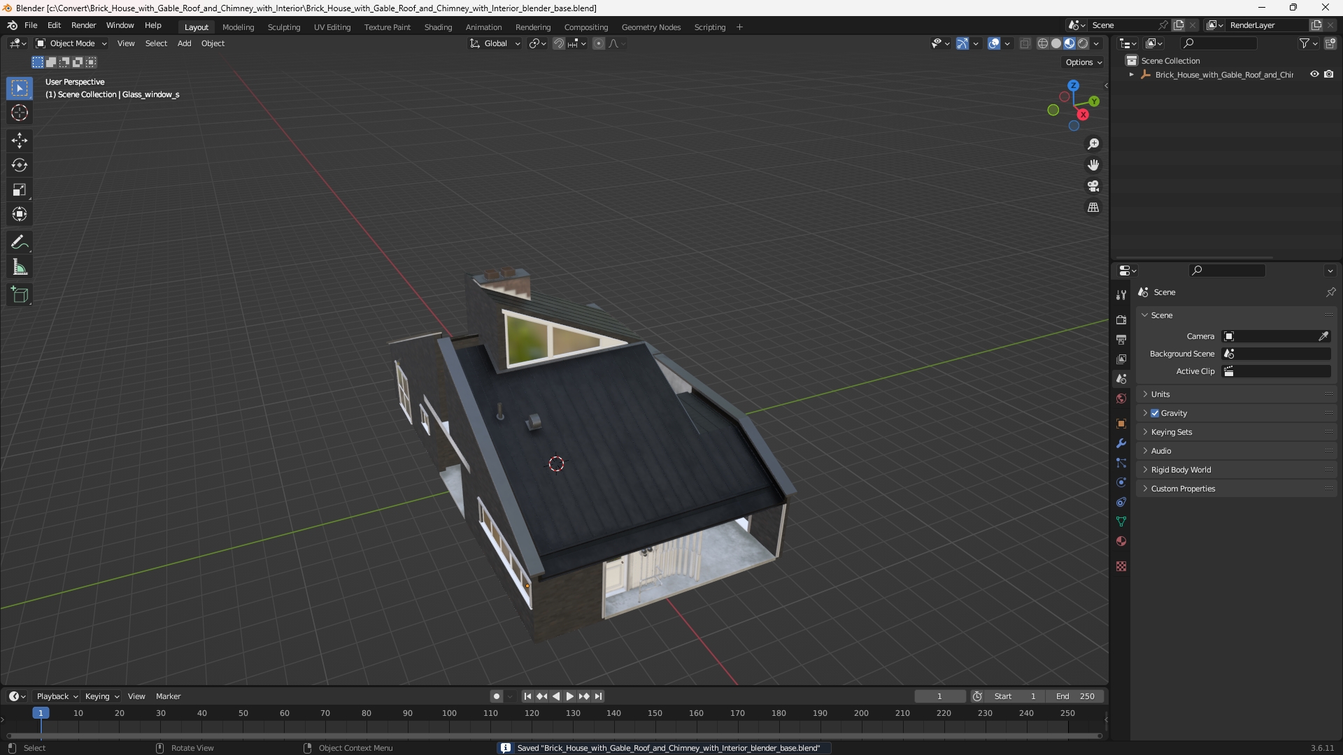 Brick House with Gable Roof and Chimney with Interior, view 9