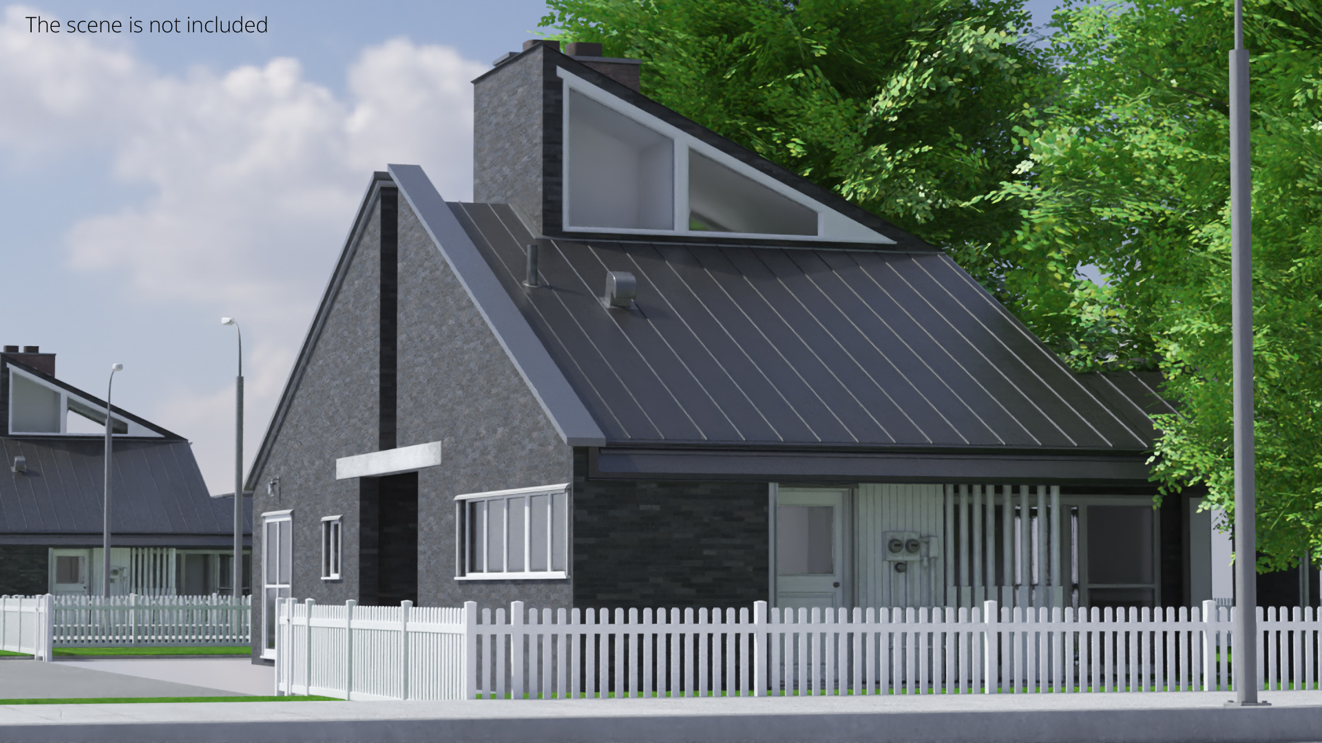 Brick House with Gable Roof and Chimney with Interior, view 2