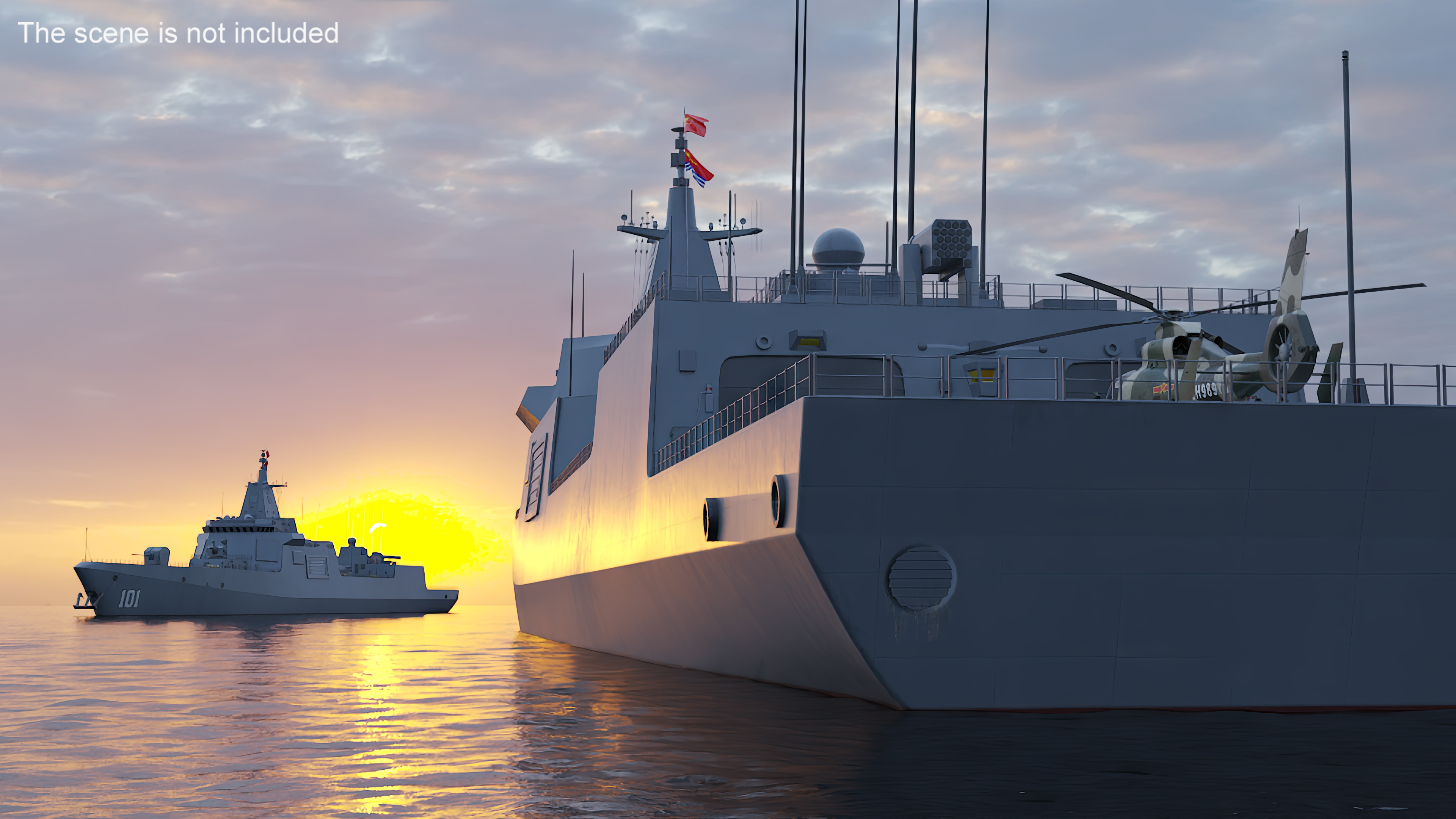3D Type-055s Destroyer with Harbin Z-9WZ Helicopter model
