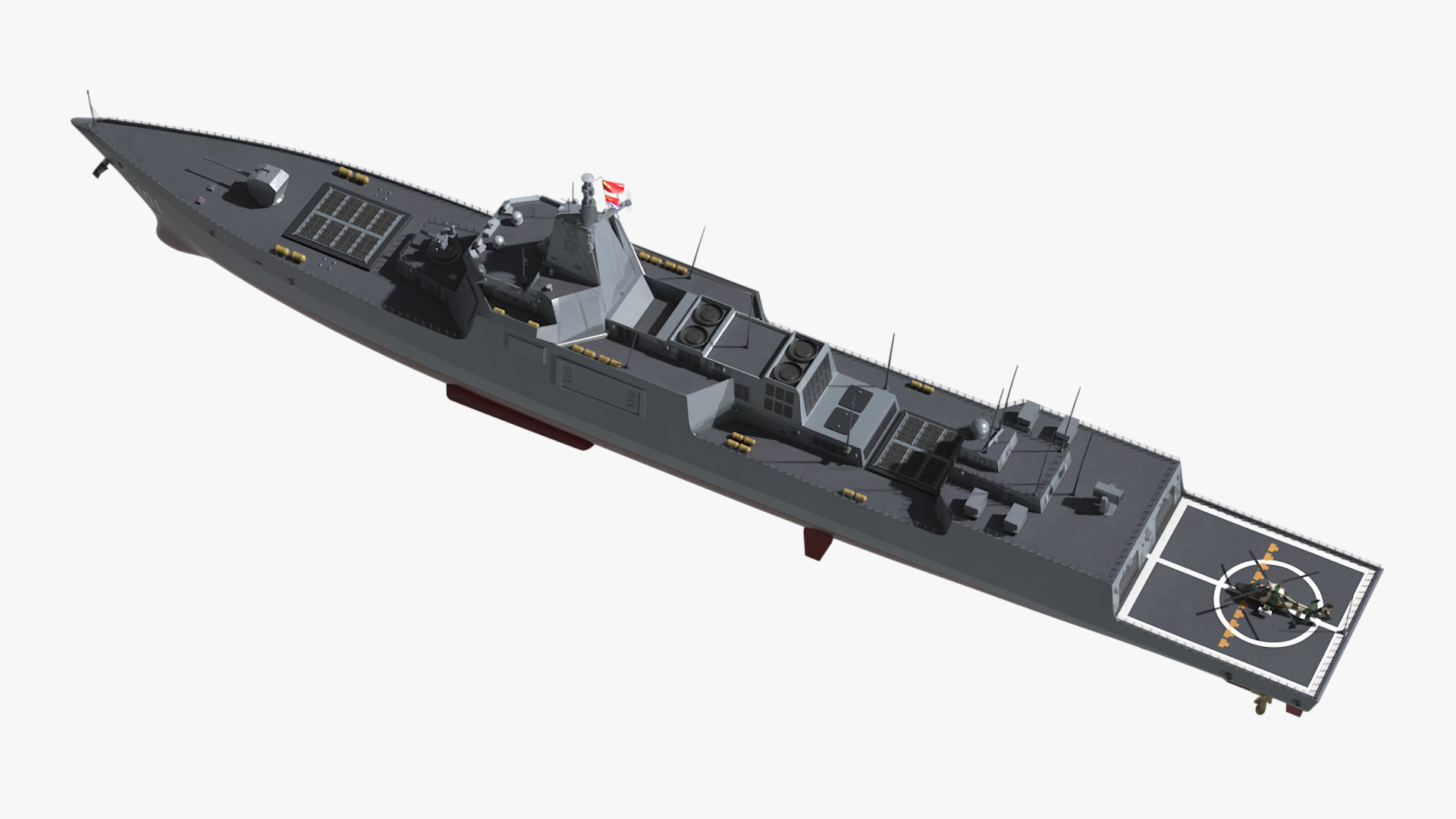 3D Type-055s Destroyer with Harbin Z-9WZ Helicopter model