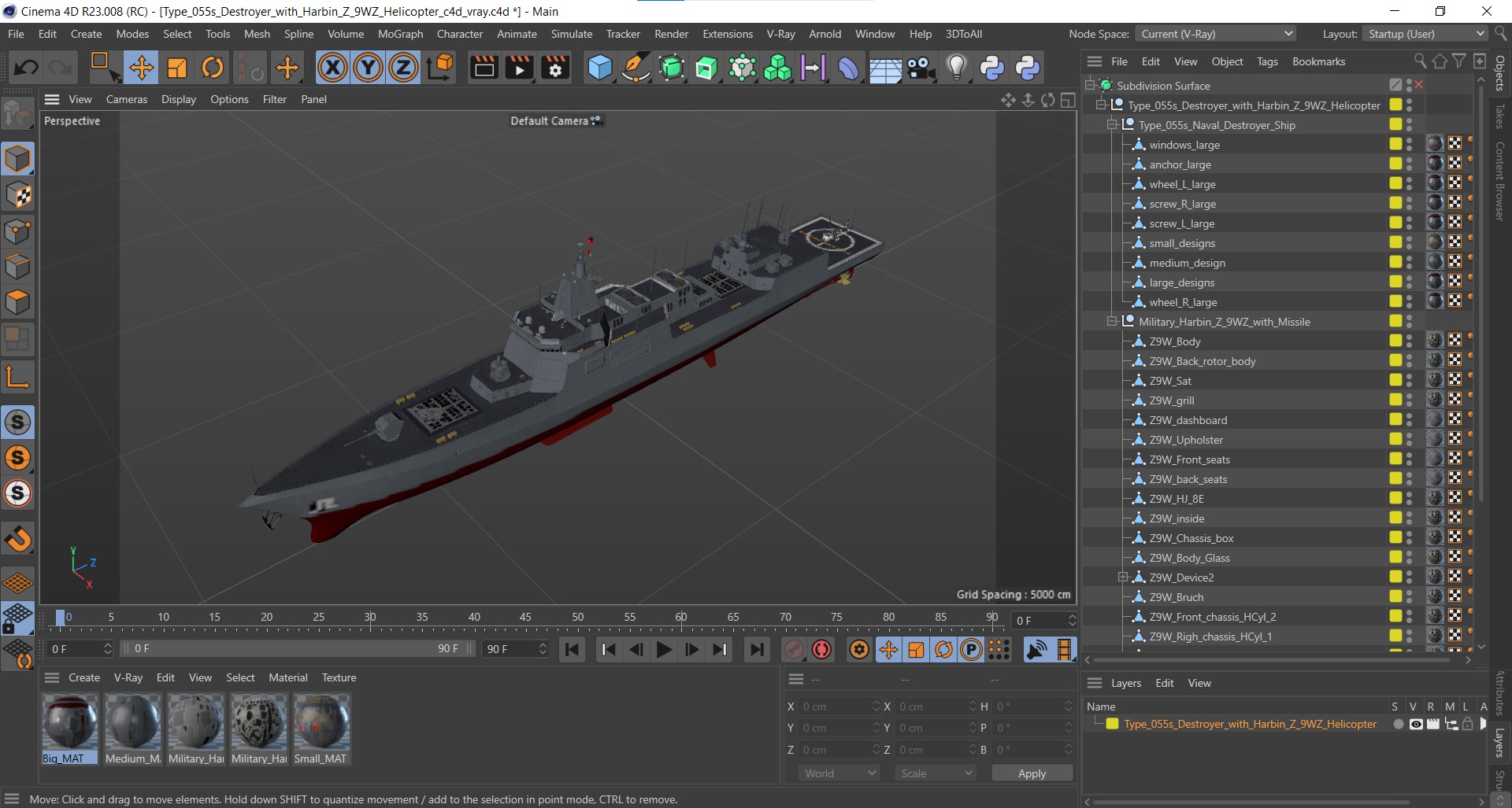 3D Type-055s Destroyer with Harbin Z-9WZ Helicopter model