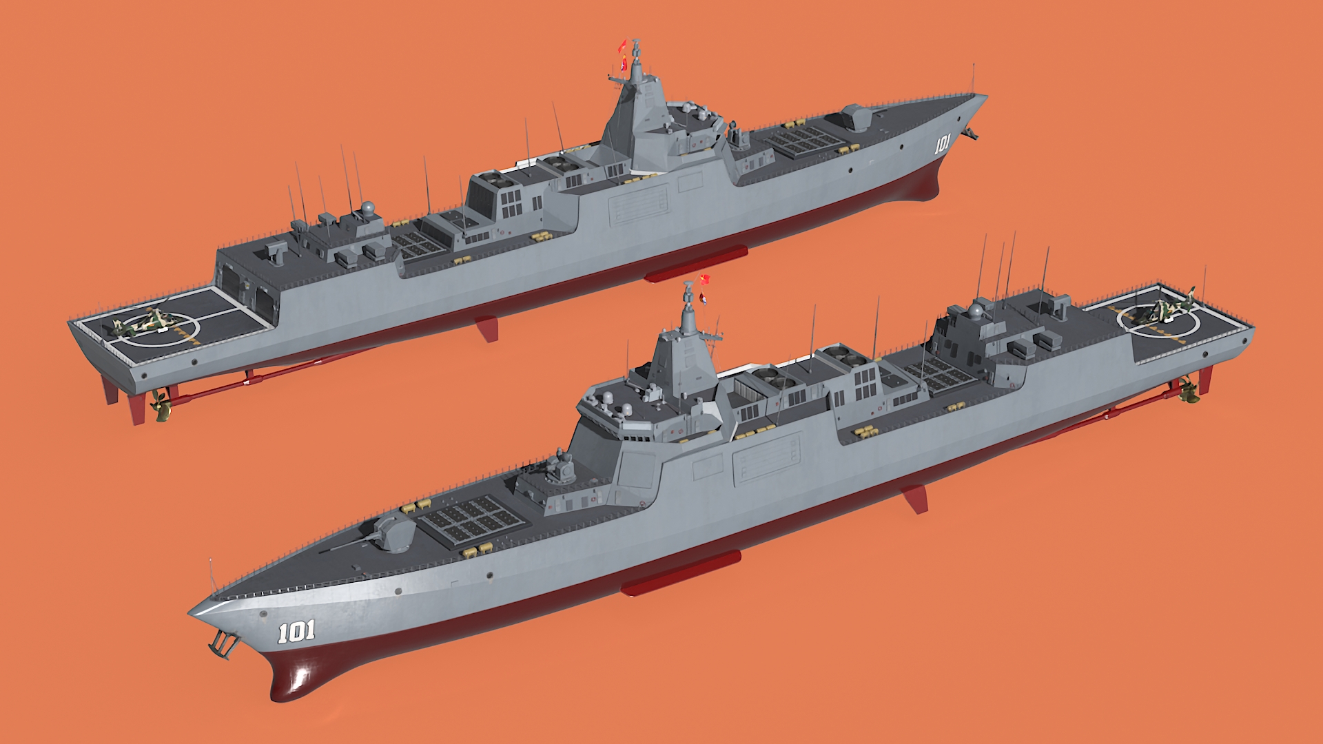 3D Type-055s Destroyer with Harbin Z-9WZ Helicopter model