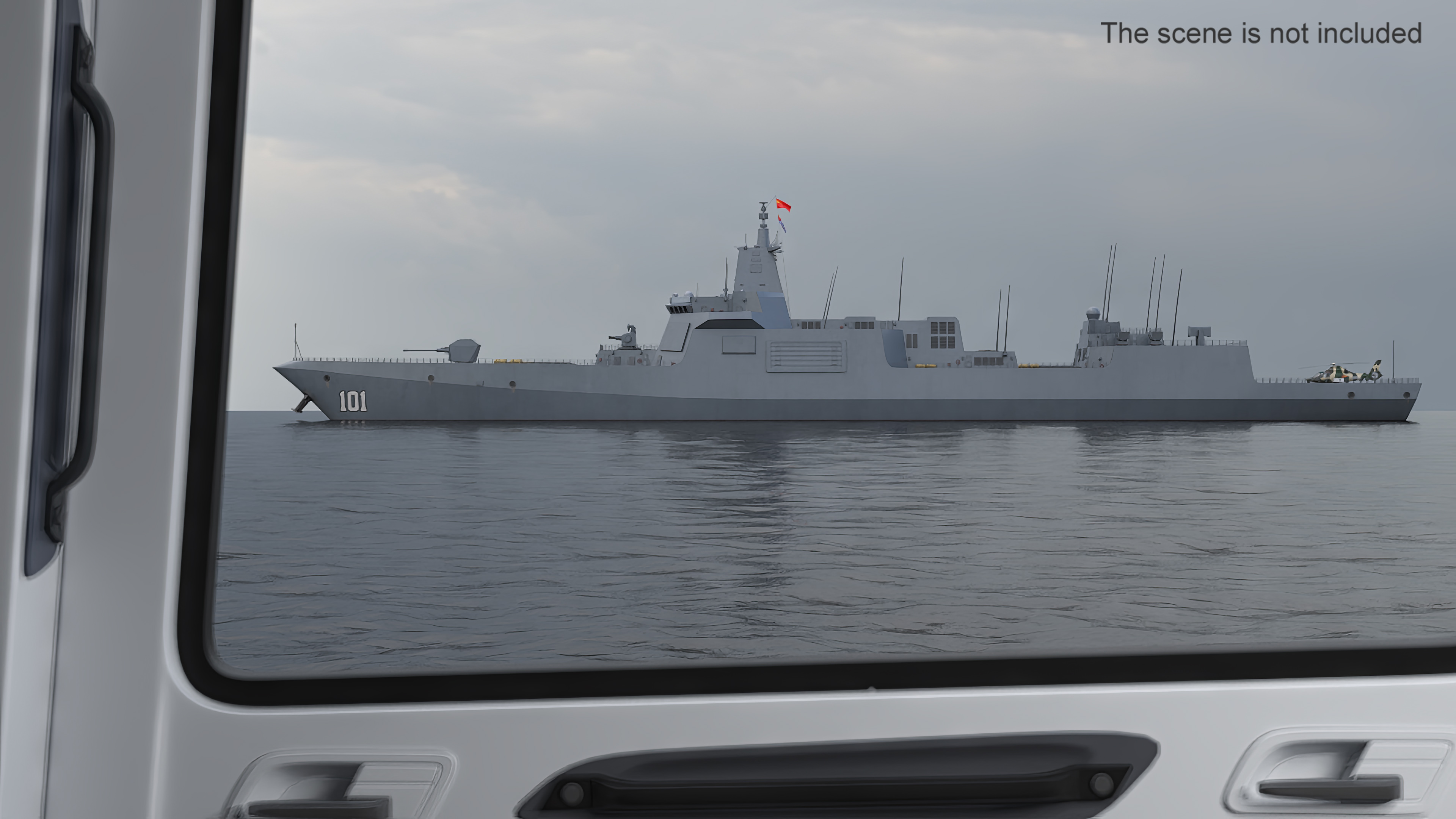 3D Type-055s Destroyer with Harbin Z-9WZ Helicopter model