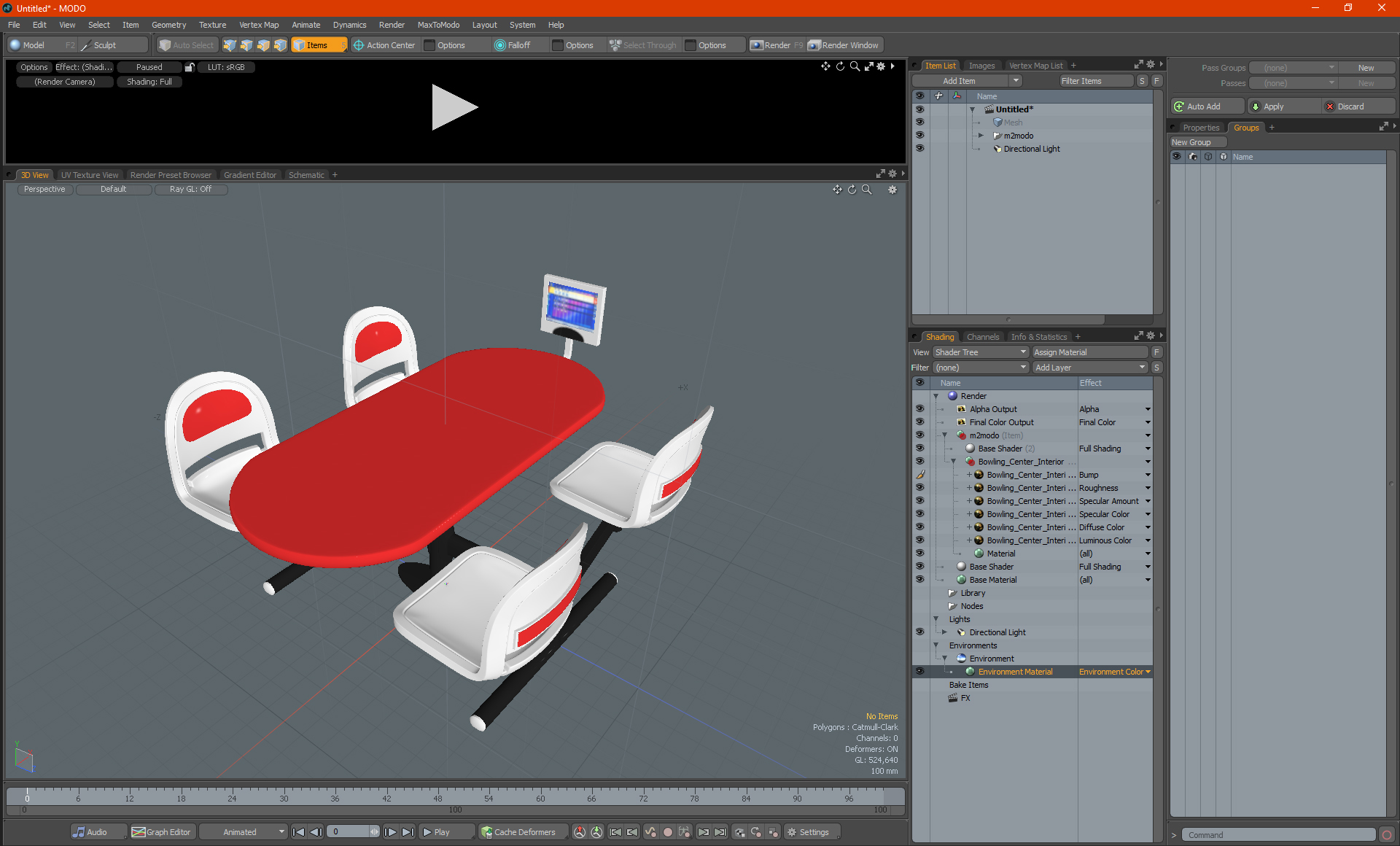 3D model Bowling Center Table with Scoreboard Red