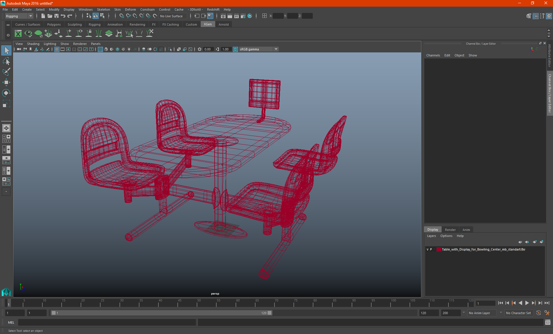 3D model Bowling Center Table with Scoreboard Red