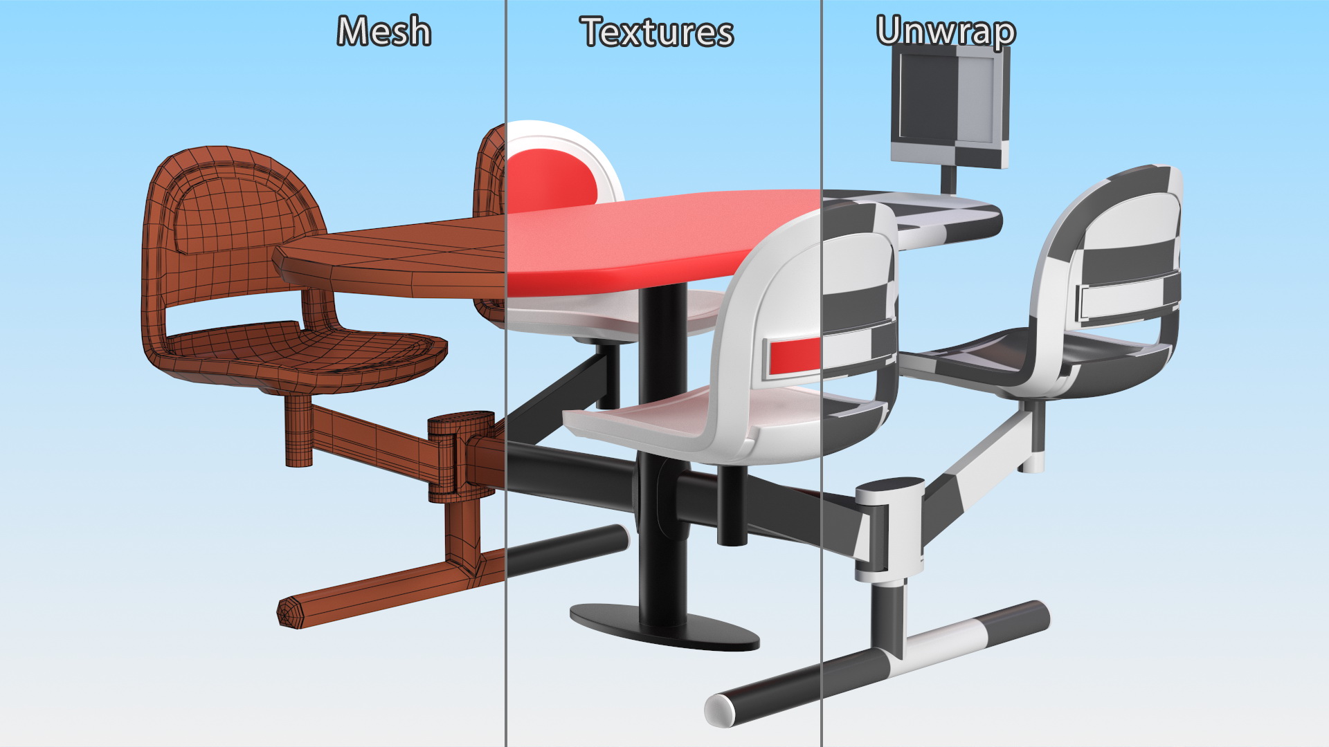 3D model Bowling Center Table with Scoreboard Red