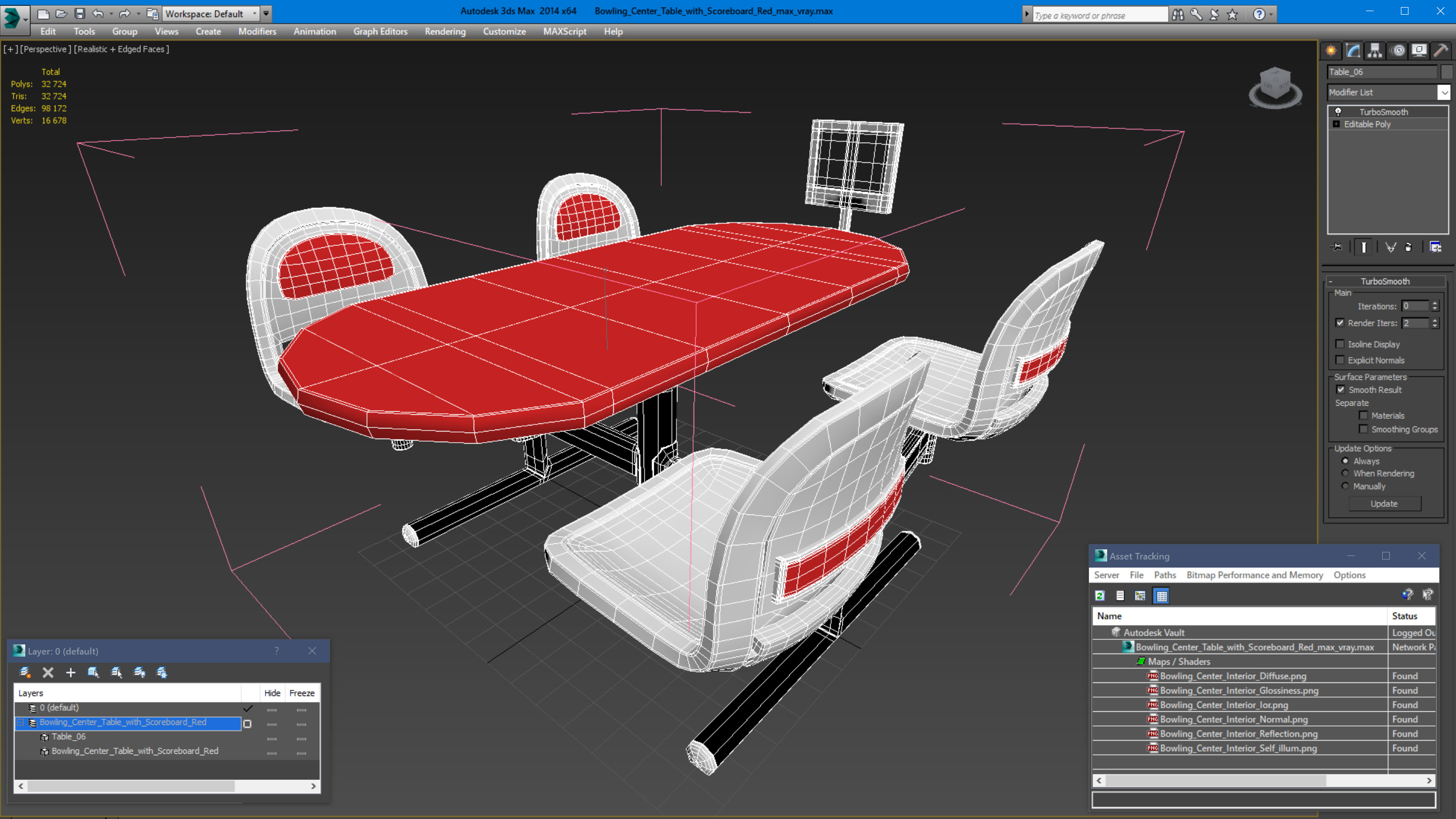 3D model Bowling Center Table with Scoreboard Red