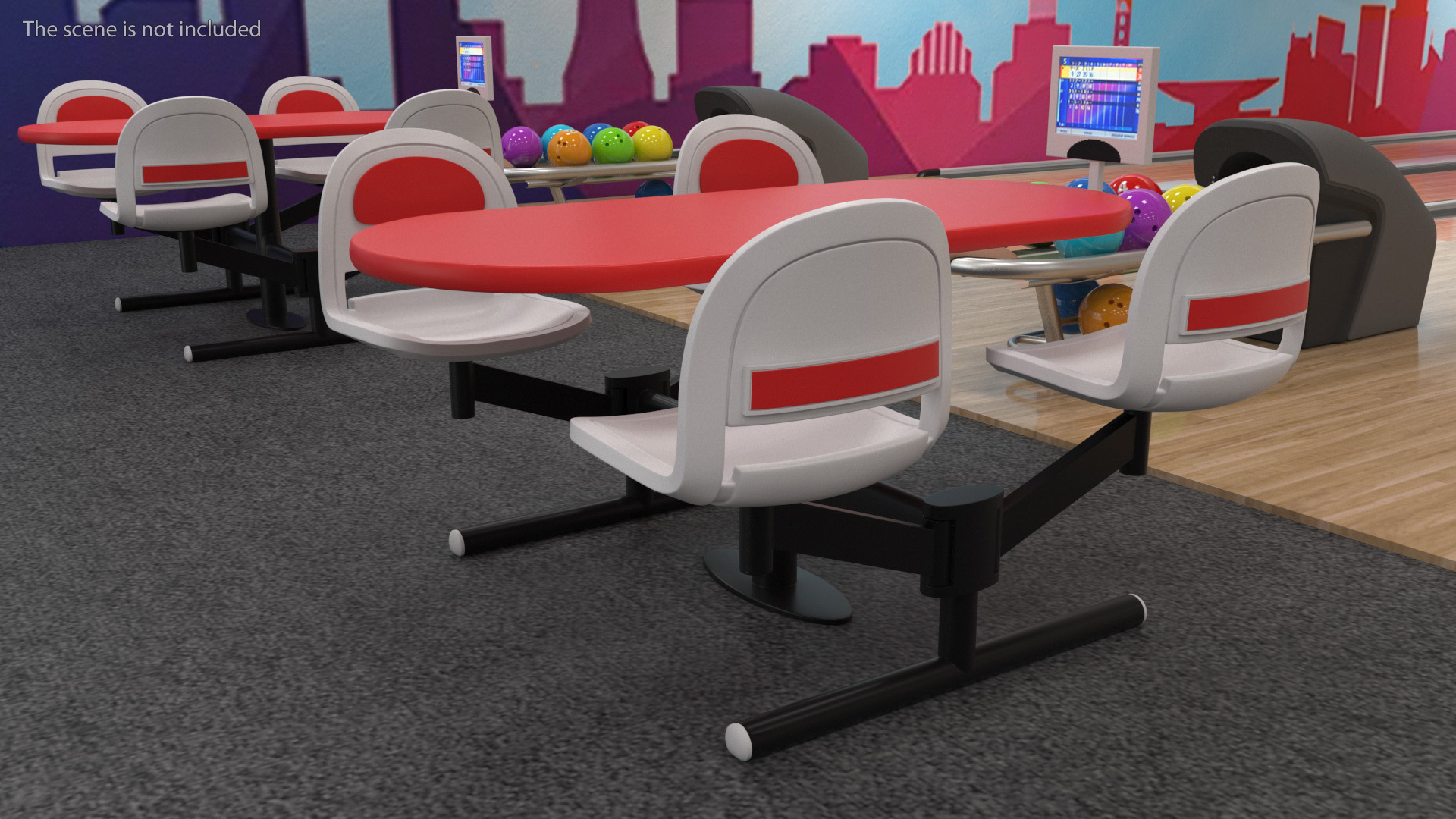3D model Bowling Center Table with Scoreboard Red