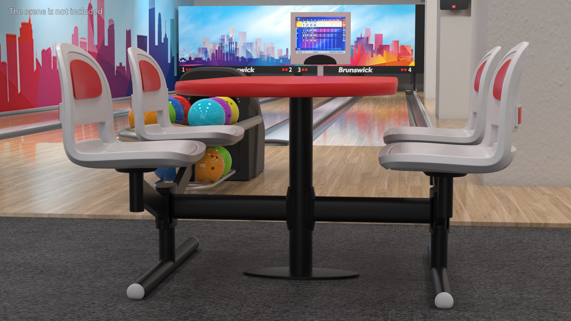 3D model Bowling Center Table with Scoreboard Red