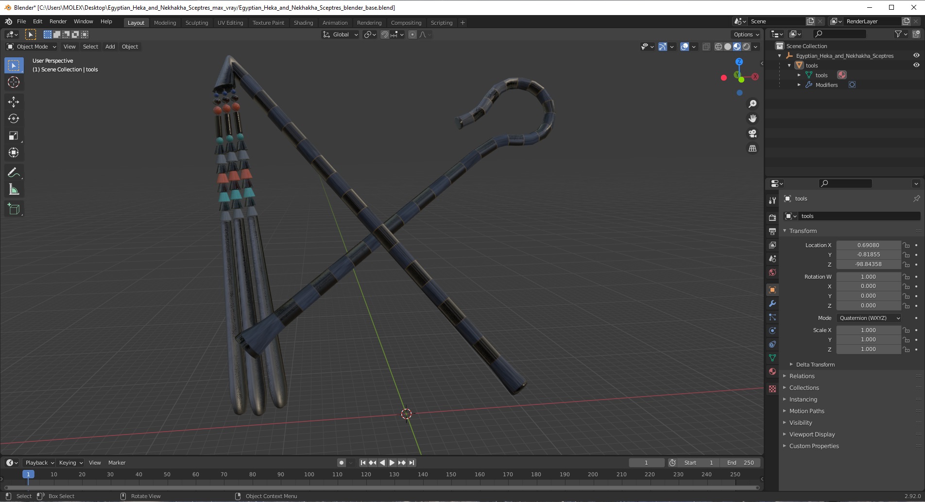 3D model Egyptian Heka and Nekhakha Sceptres