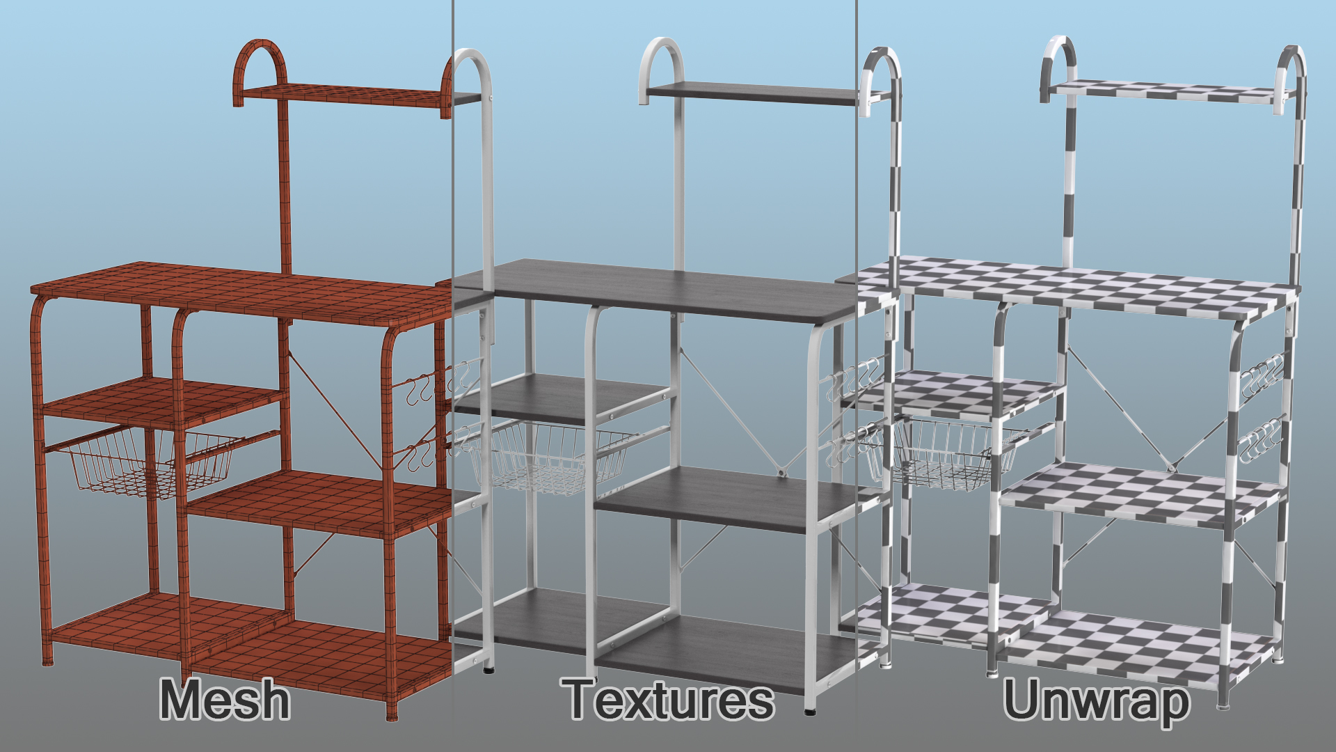 3D Multipurpose Kitchen Bakers Rack Black model