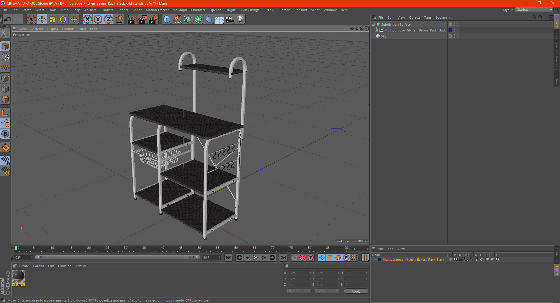 3D Multipurpose Kitchen Bakers Rack Black model