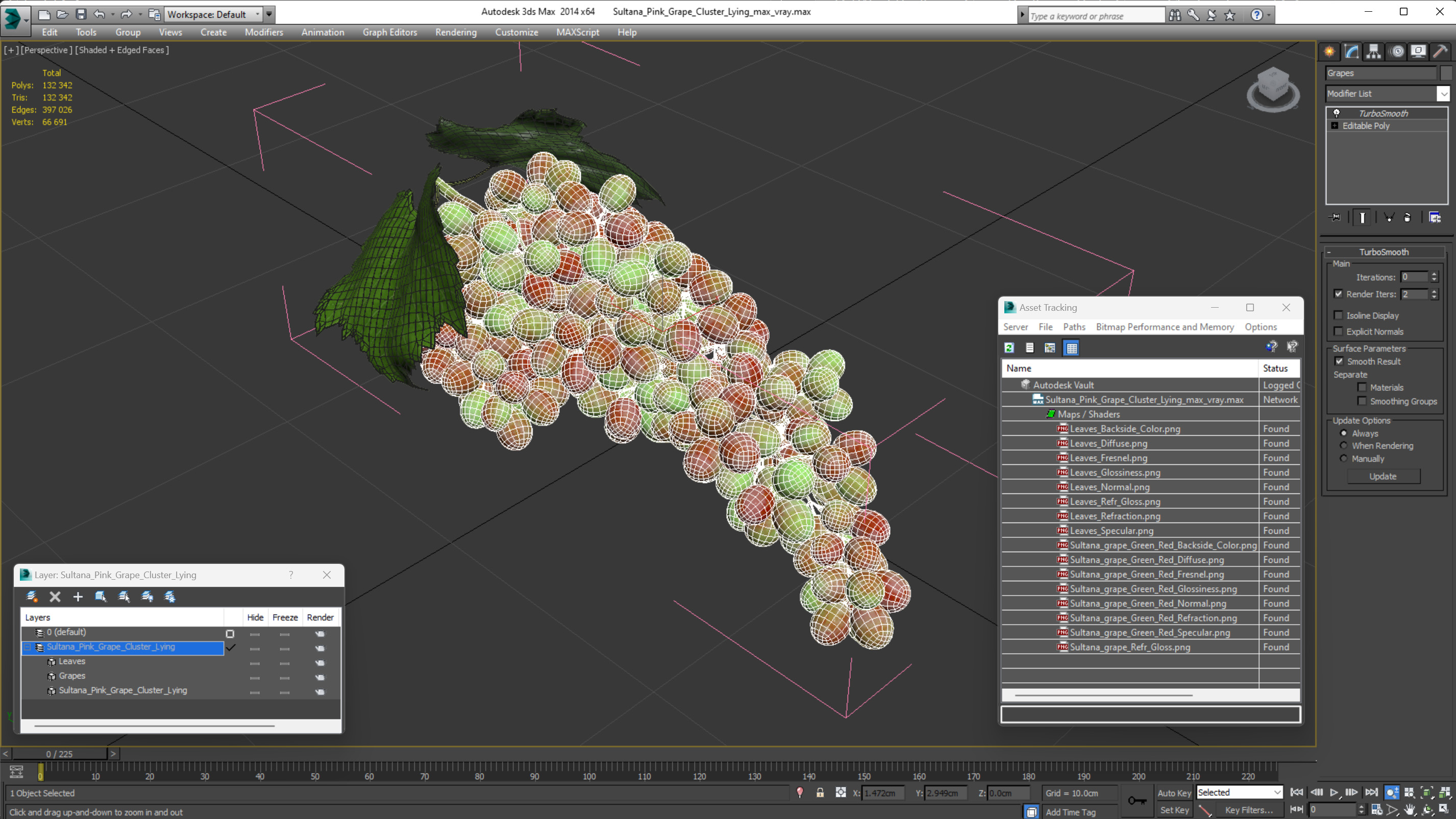 Sultana Pink Grape Cluster Lying 3D