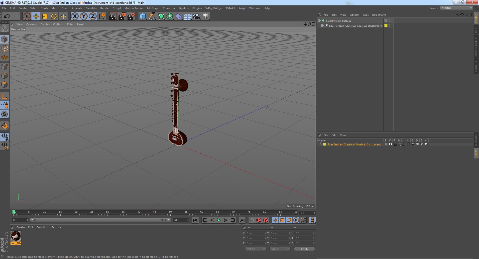 3D Sitar Indian Classical Musical Instrument
