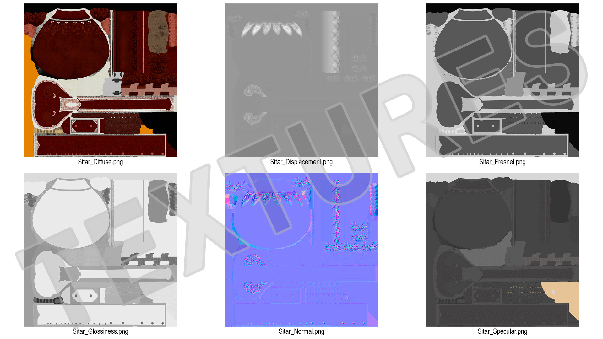 3D Sitar Indian Classical Musical Instrument