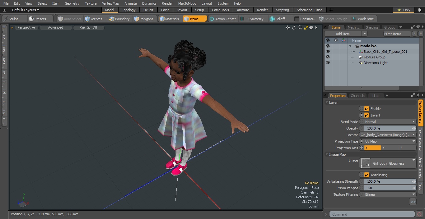 3D Black Child Girl T-pose model