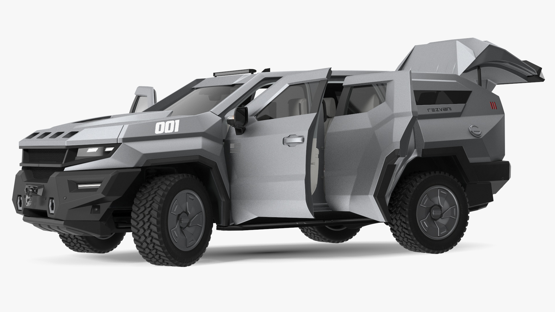 3D 2023 Rezvani Vengeance Armored SUV Lights On Rigged