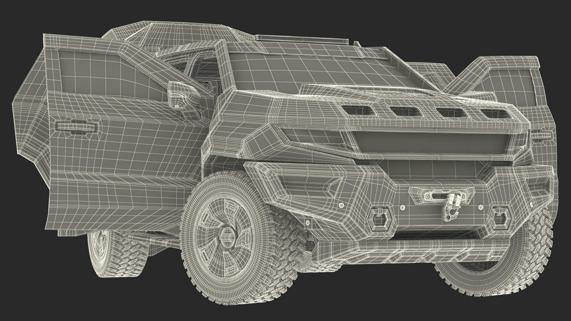 3D 2023 Rezvani Vengeance Armored SUV Lights On Rigged