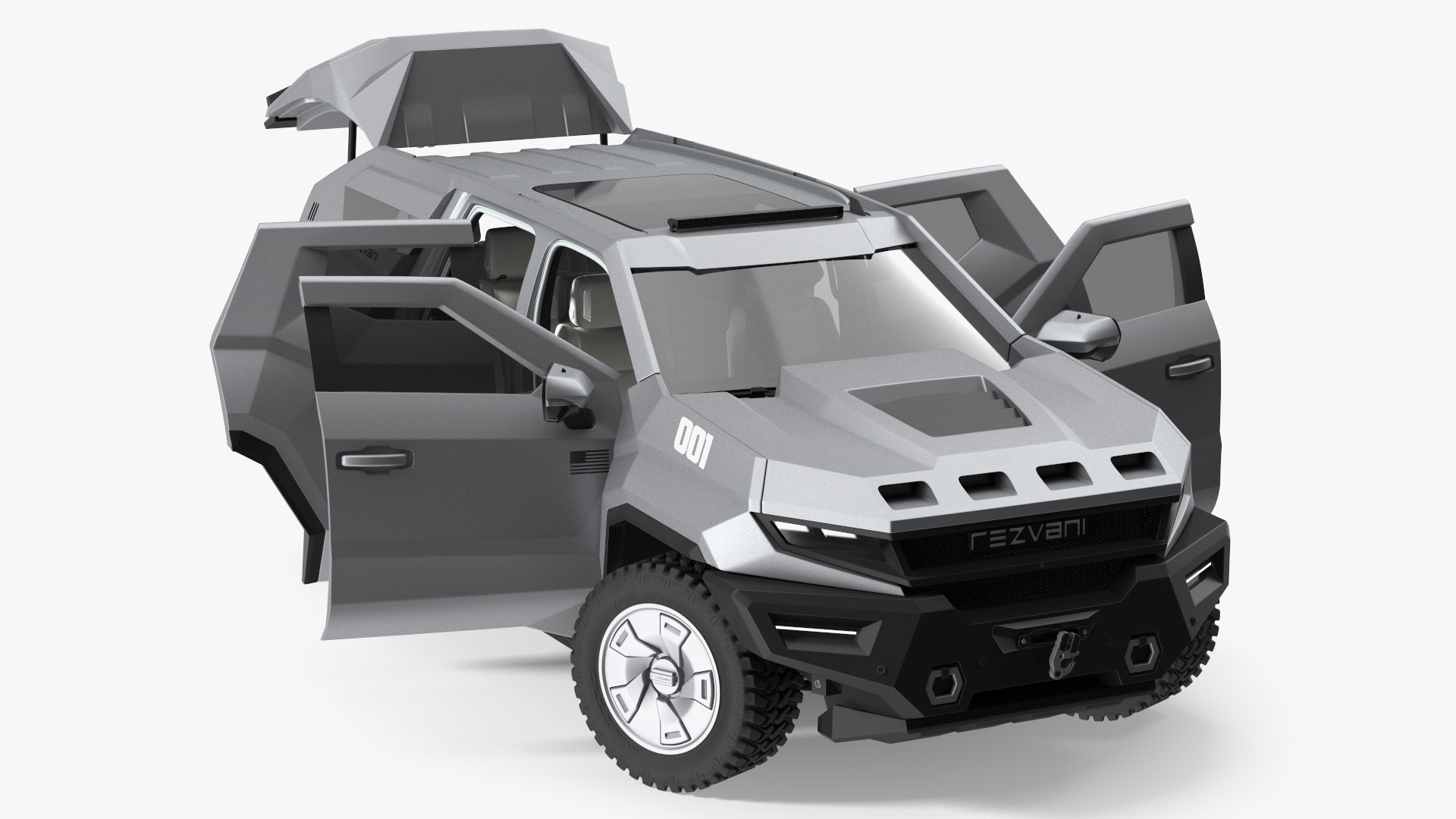 3D 2023 Rezvani Vengeance Armored SUV Lights On Rigged