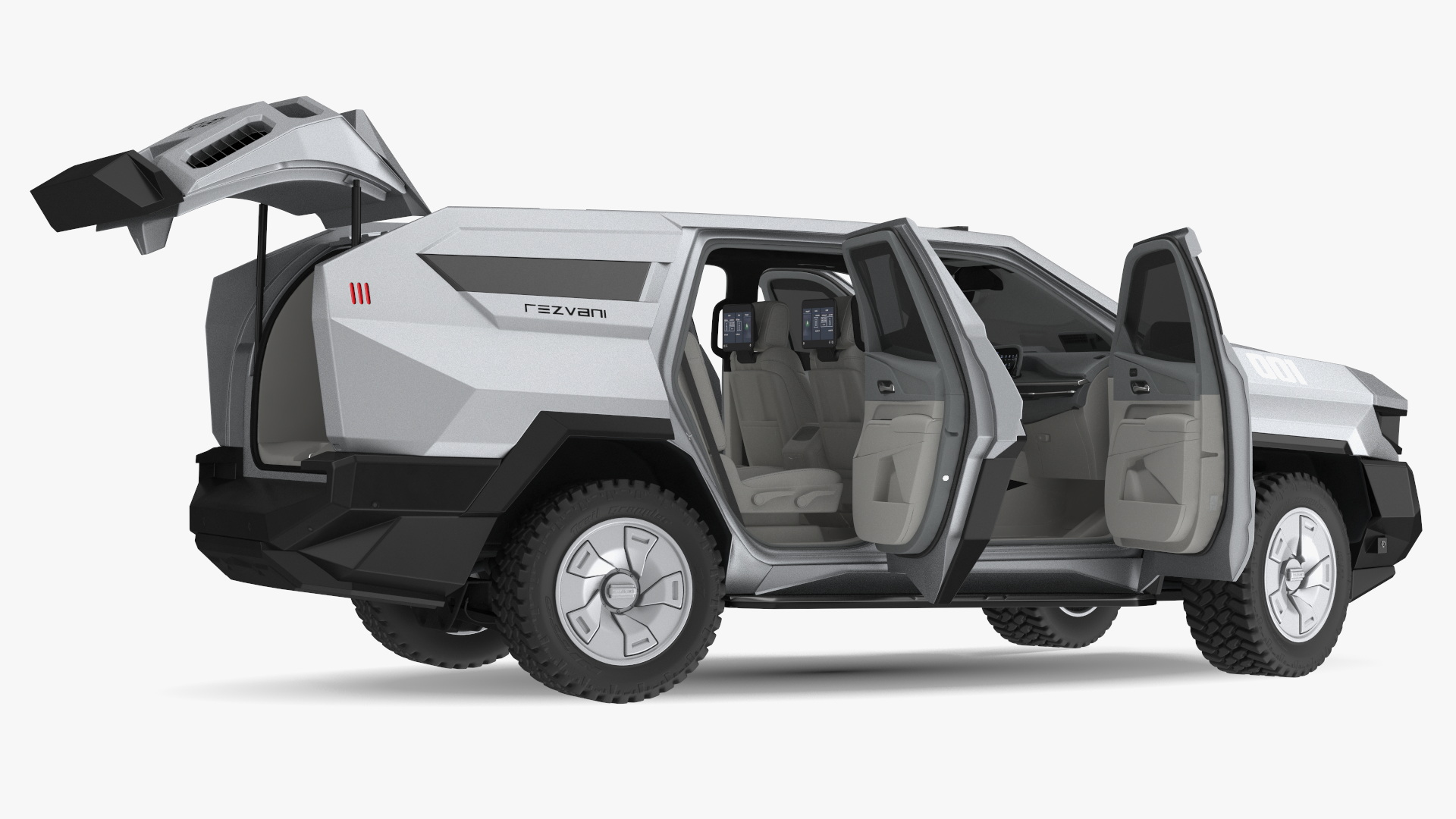 3D 2023 Rezvani Vengeance Armored SUV Lights On Rigged