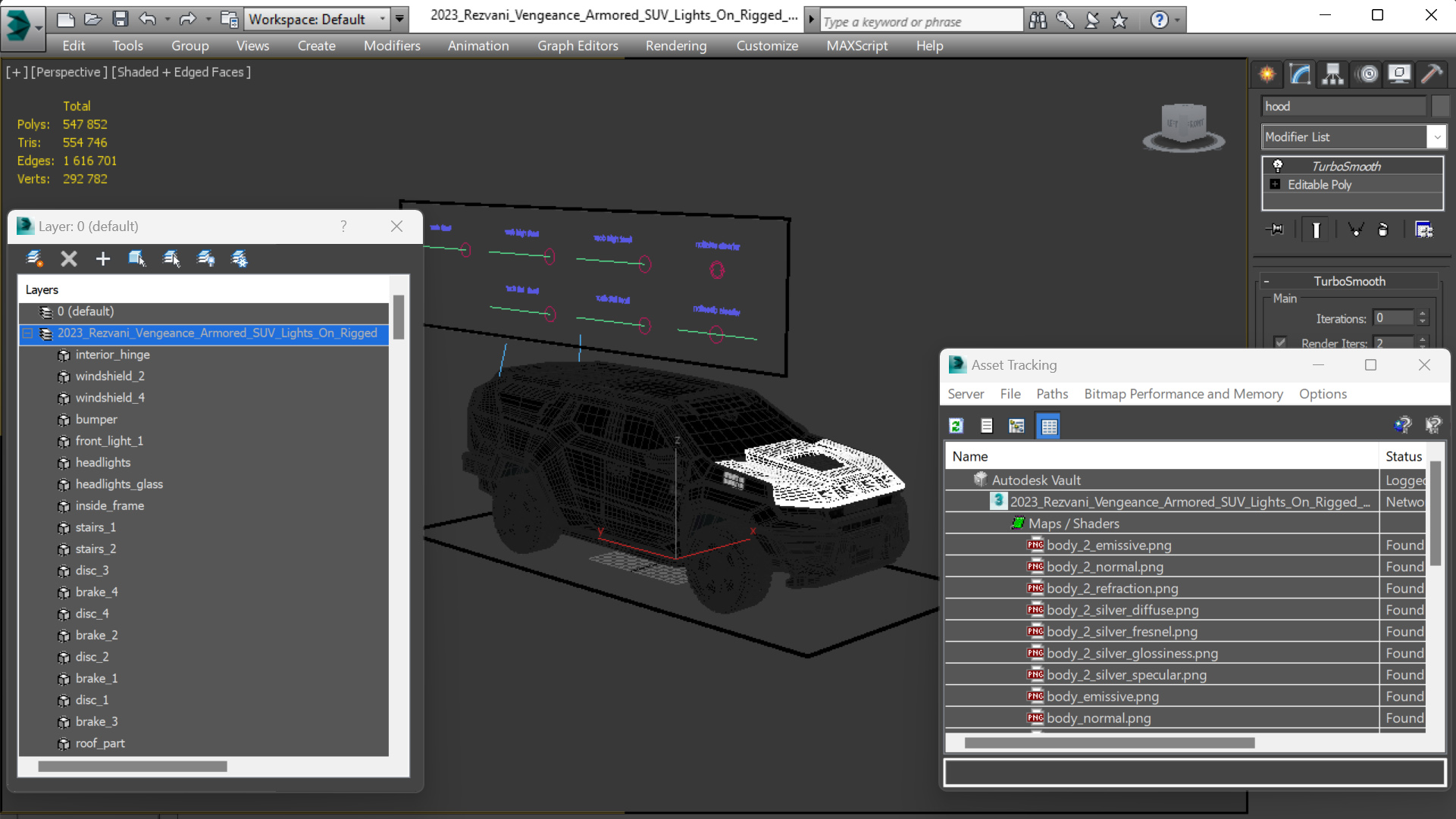 3D 2023 Rezvani Vengeance Armored SUV Lights On Rigged