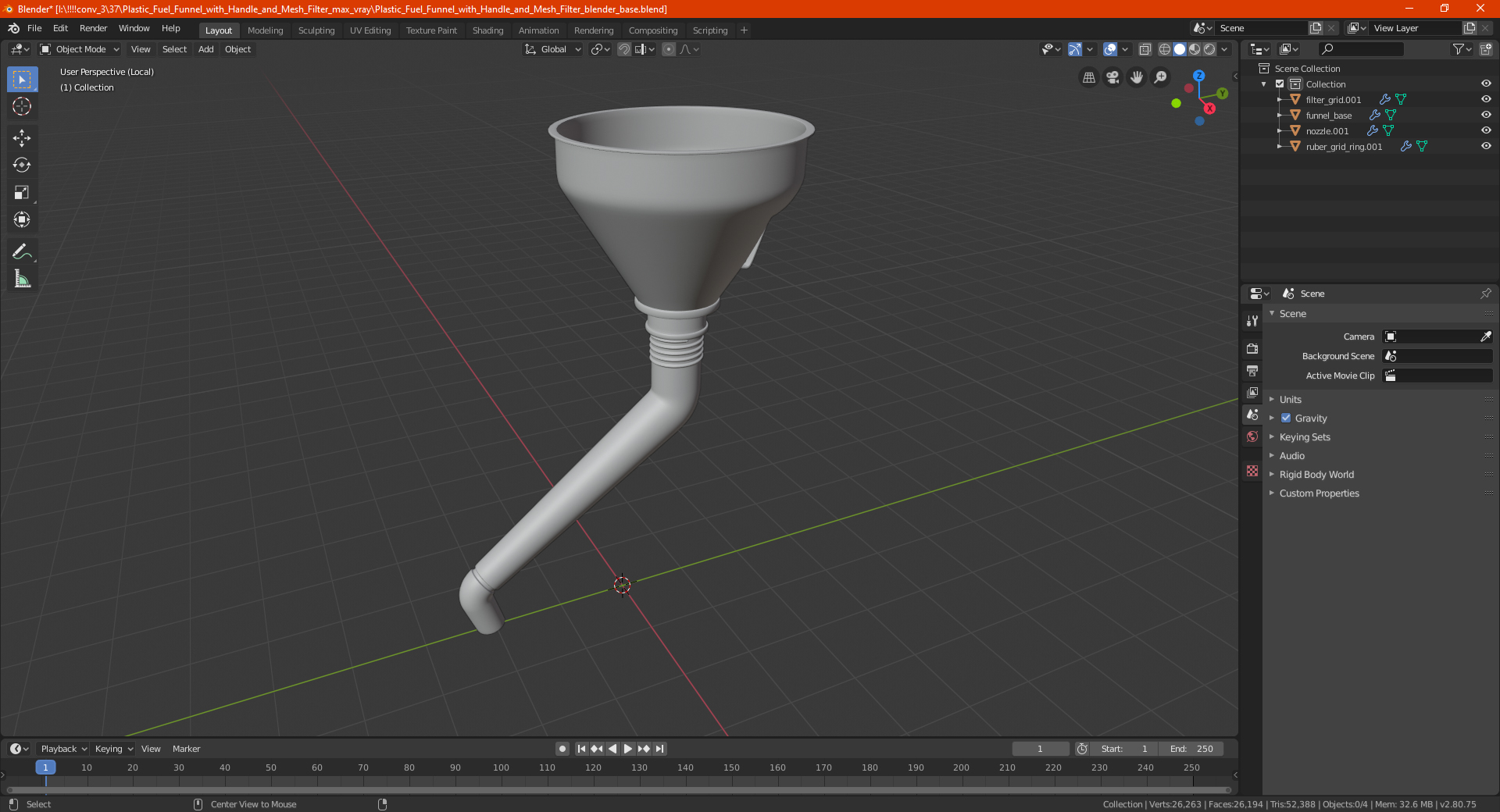 Plastic Fuel Funnel with Handle and Mesh Filter 3D