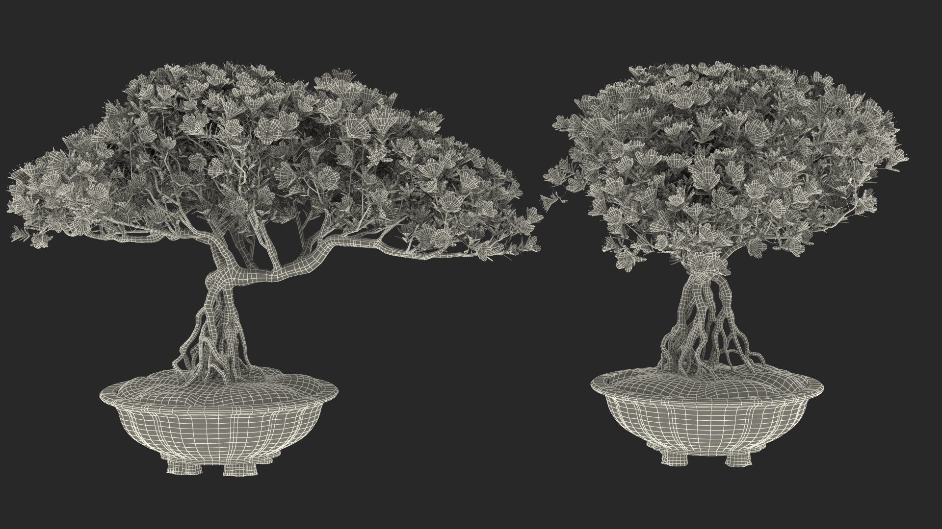 3D model Miniature Bonsai Tree with Flowers in Pot Fur