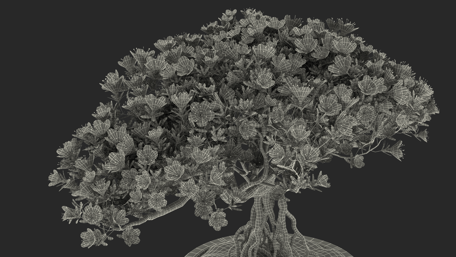 3D model Miniature Bonsai Tree with Flowers in Pot Fur