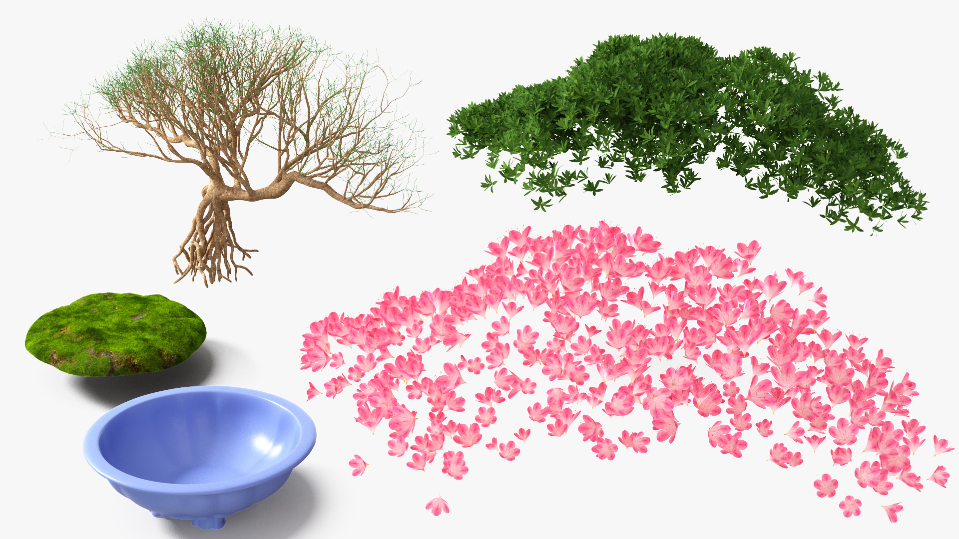 3D model Miniature Bonsai Tree with Flowers in Pot Fur