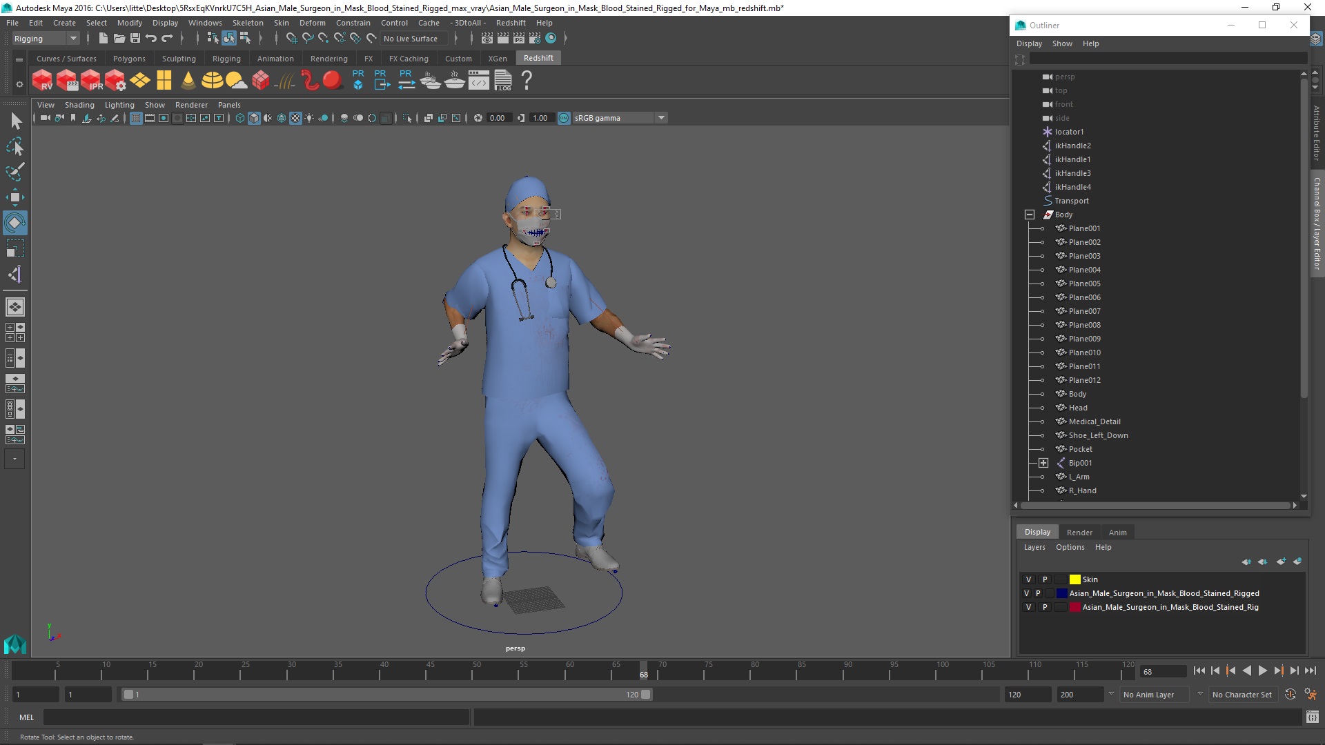 3D Asian Male Surgeon in Mask Blood Stained Rigged for Maya