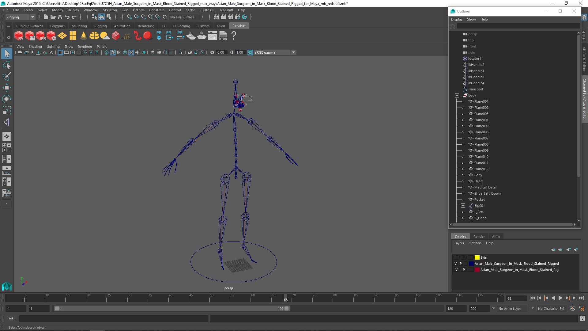 3D Asian Male Surgeon in Mask Blood Stained Rigged for Maya