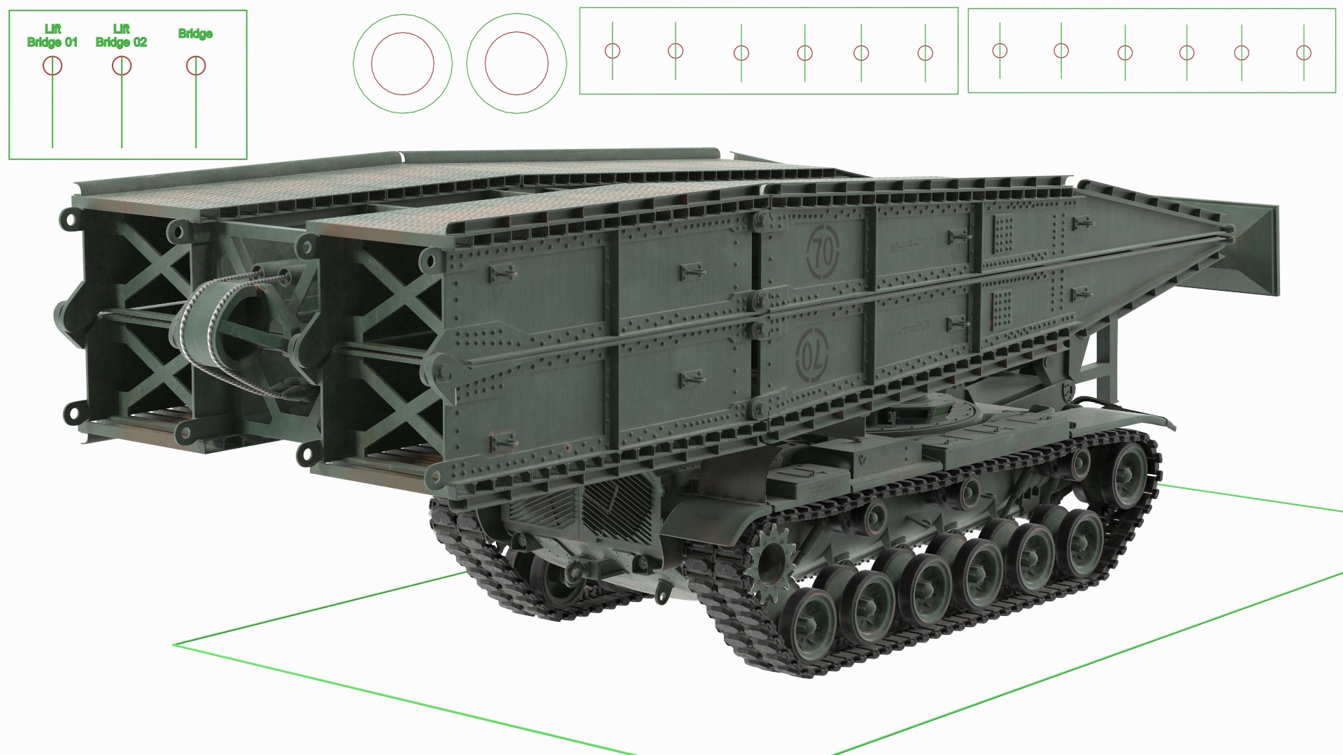 AVLB M60A1 Launched Bridge Green Rigged 3D model