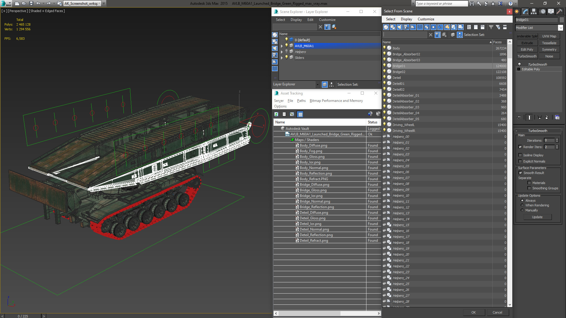 AVLB M60A1 Launched Bridge Green Rigged 3D model