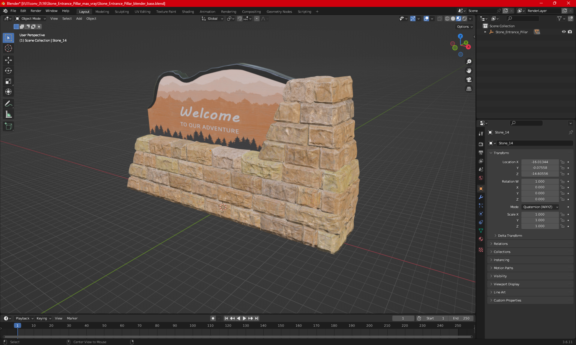 3D Stone Entrance Pillar