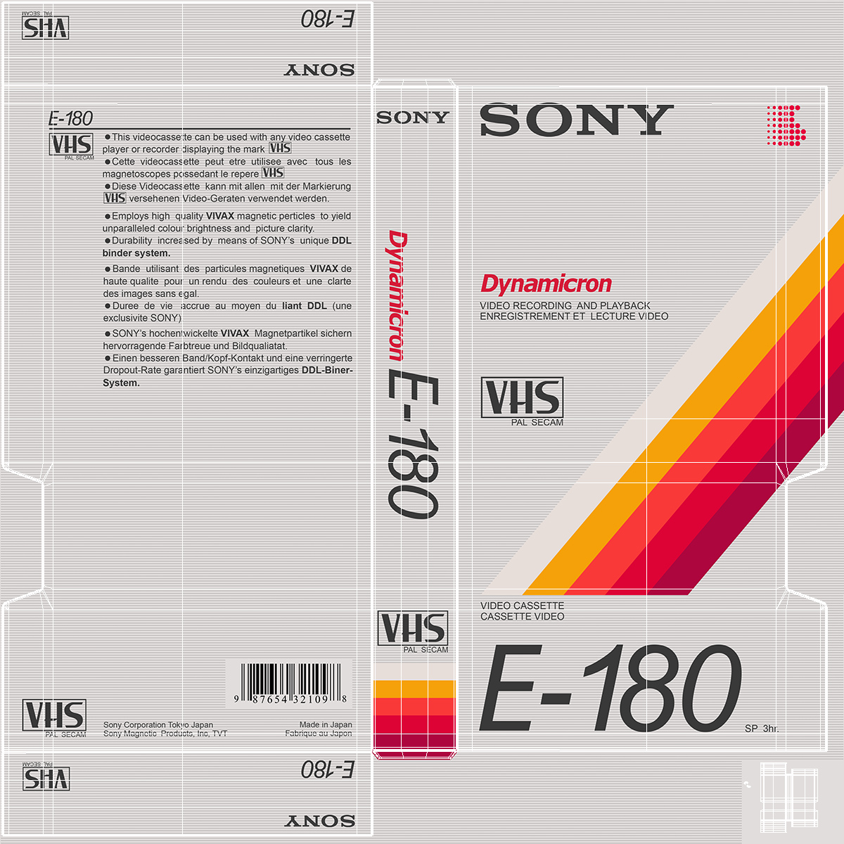 Sony Dynamicron E180 VHS Cassette with Cover 3D model