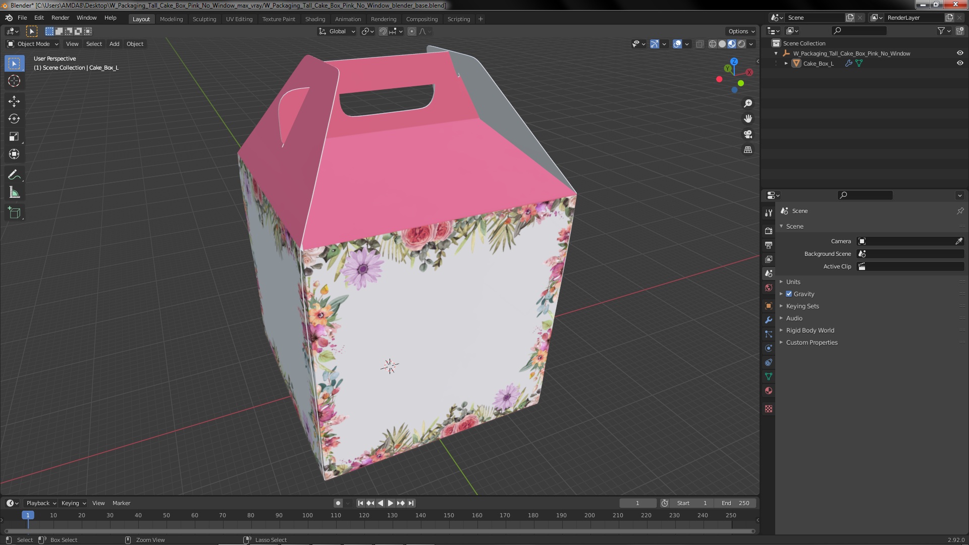3D model W Packaging Tall Cake Box Pink No Window