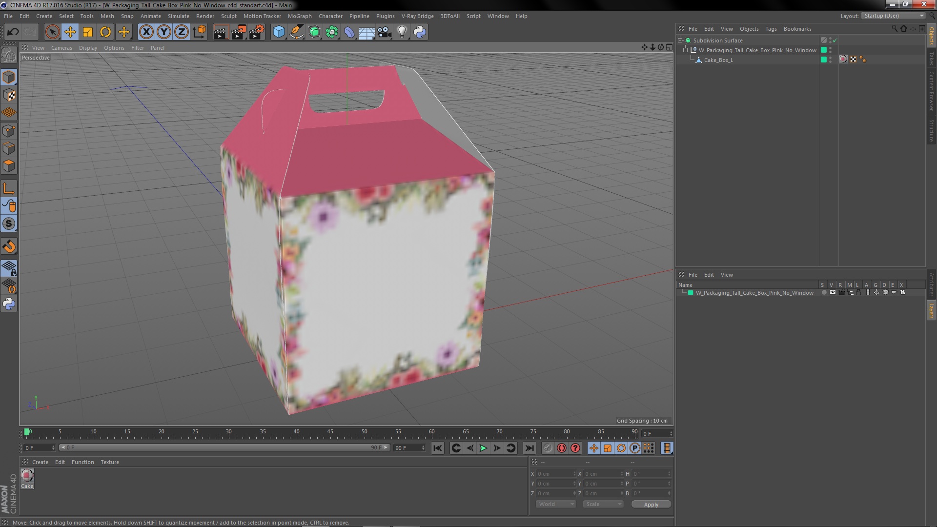 3D model W Packaging Tall Cake Box Pink No Window