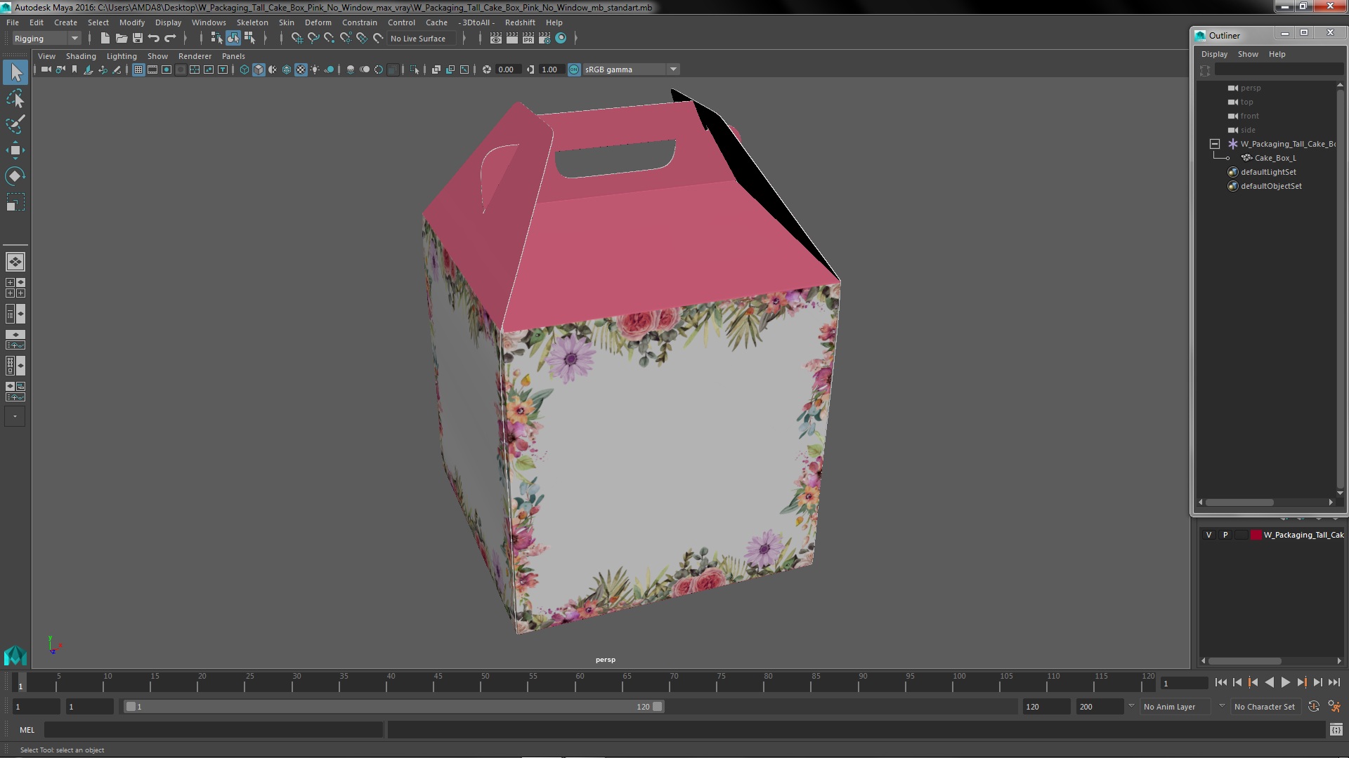 3D model W Packaging Tall Cake Box Pink No Window