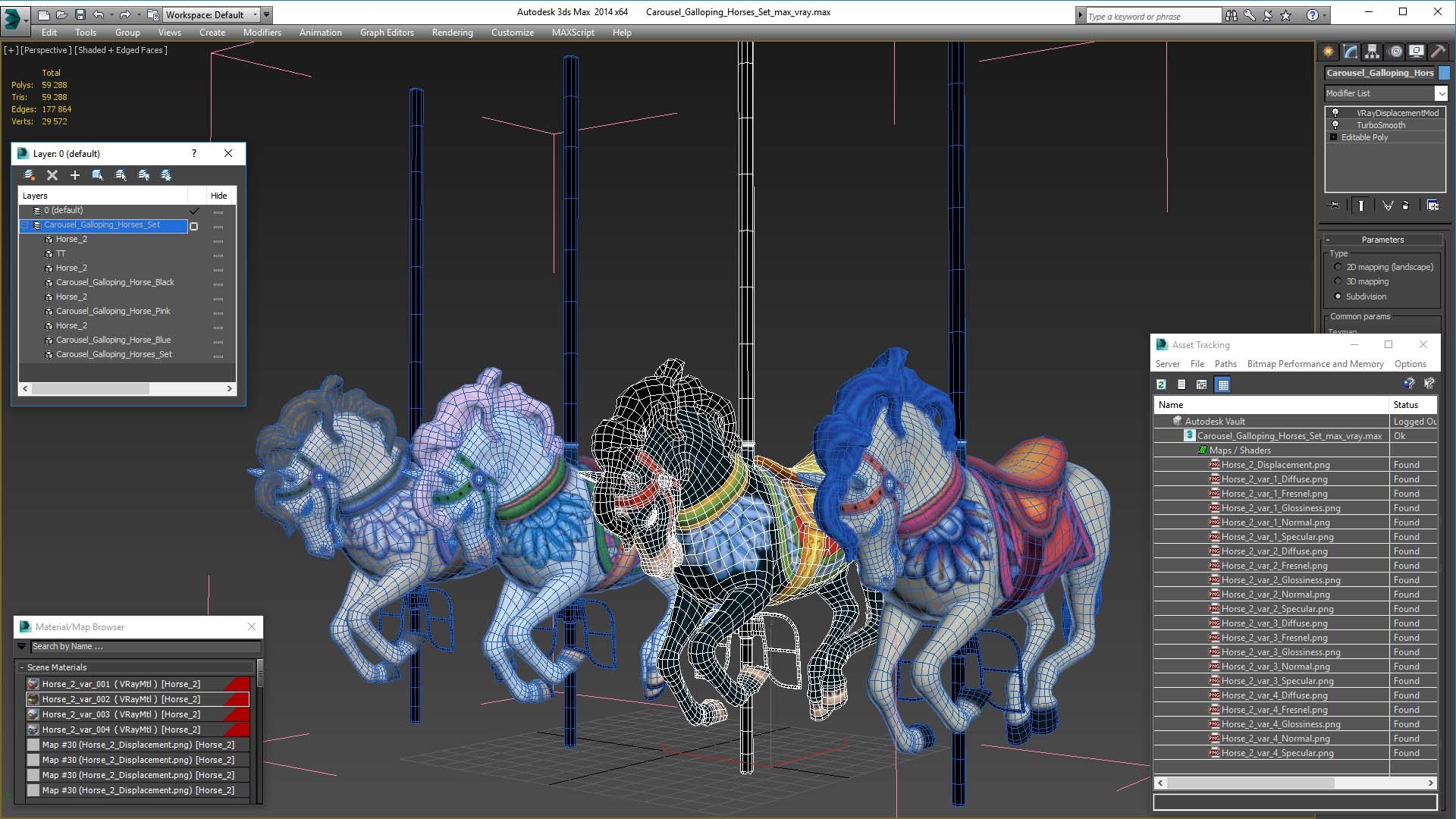 Carousel Galloping Horses Set 3D model