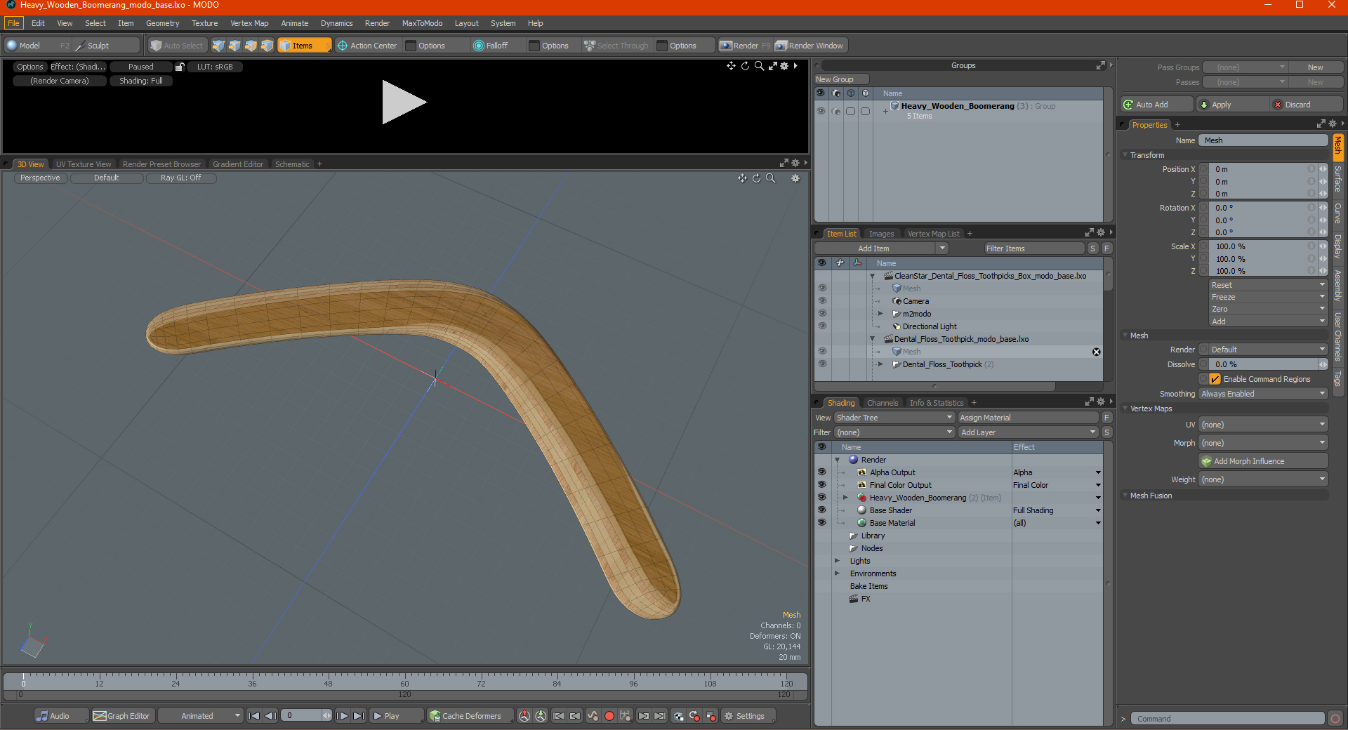 Heavy Wooden Boomerang 3D