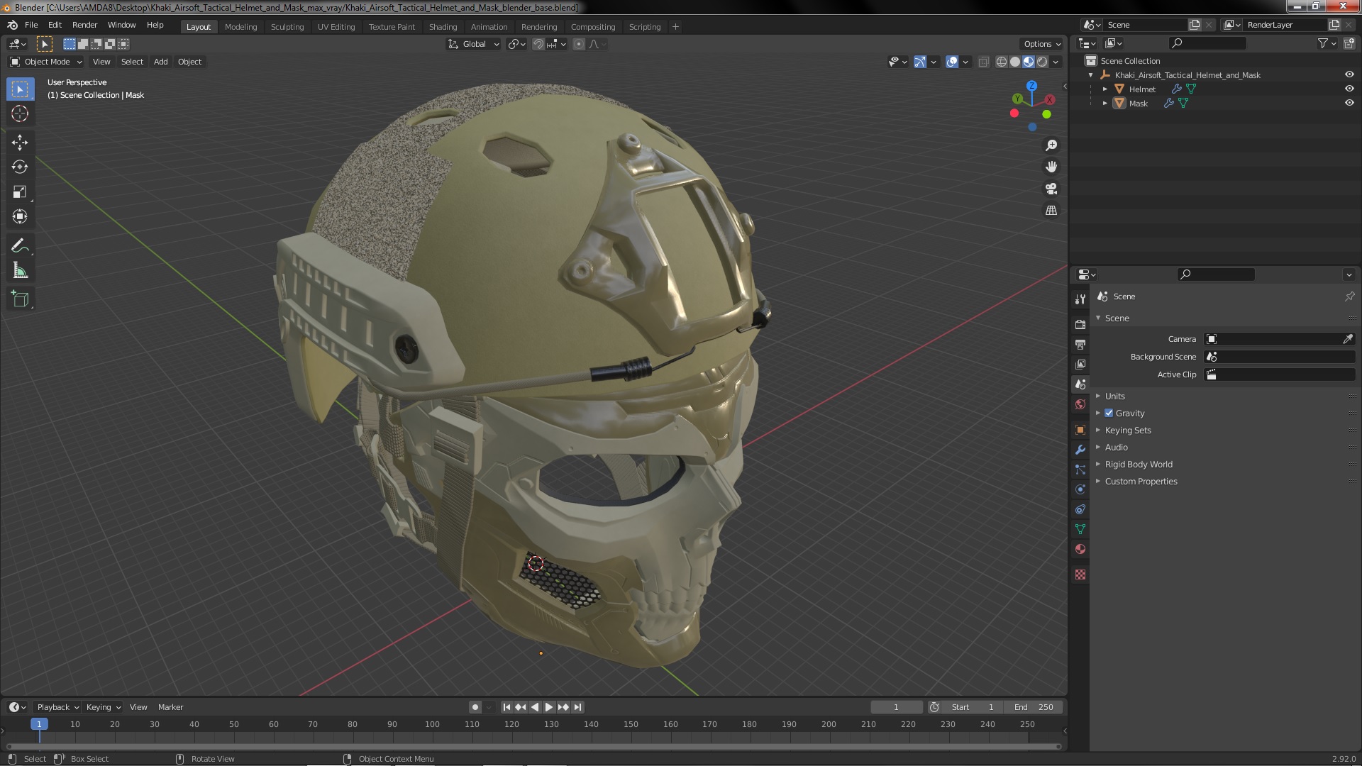 3D Khaki Airsoft Tactical Helmet and Mask model