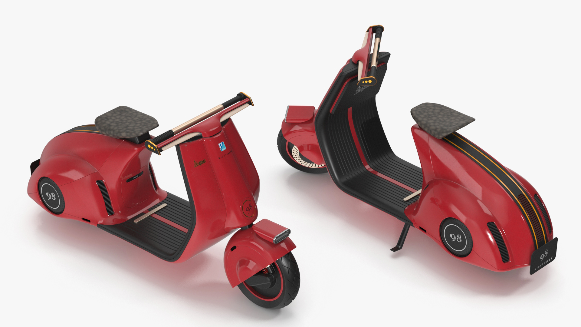 3D model Designer Electric Scooter Vespa 98 Red Rigged