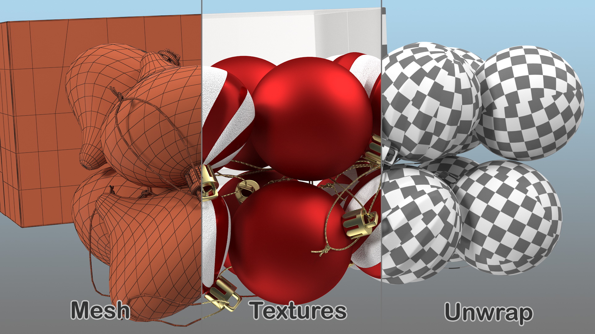 3D Assorted Christmas Ball Ornaments Pack model