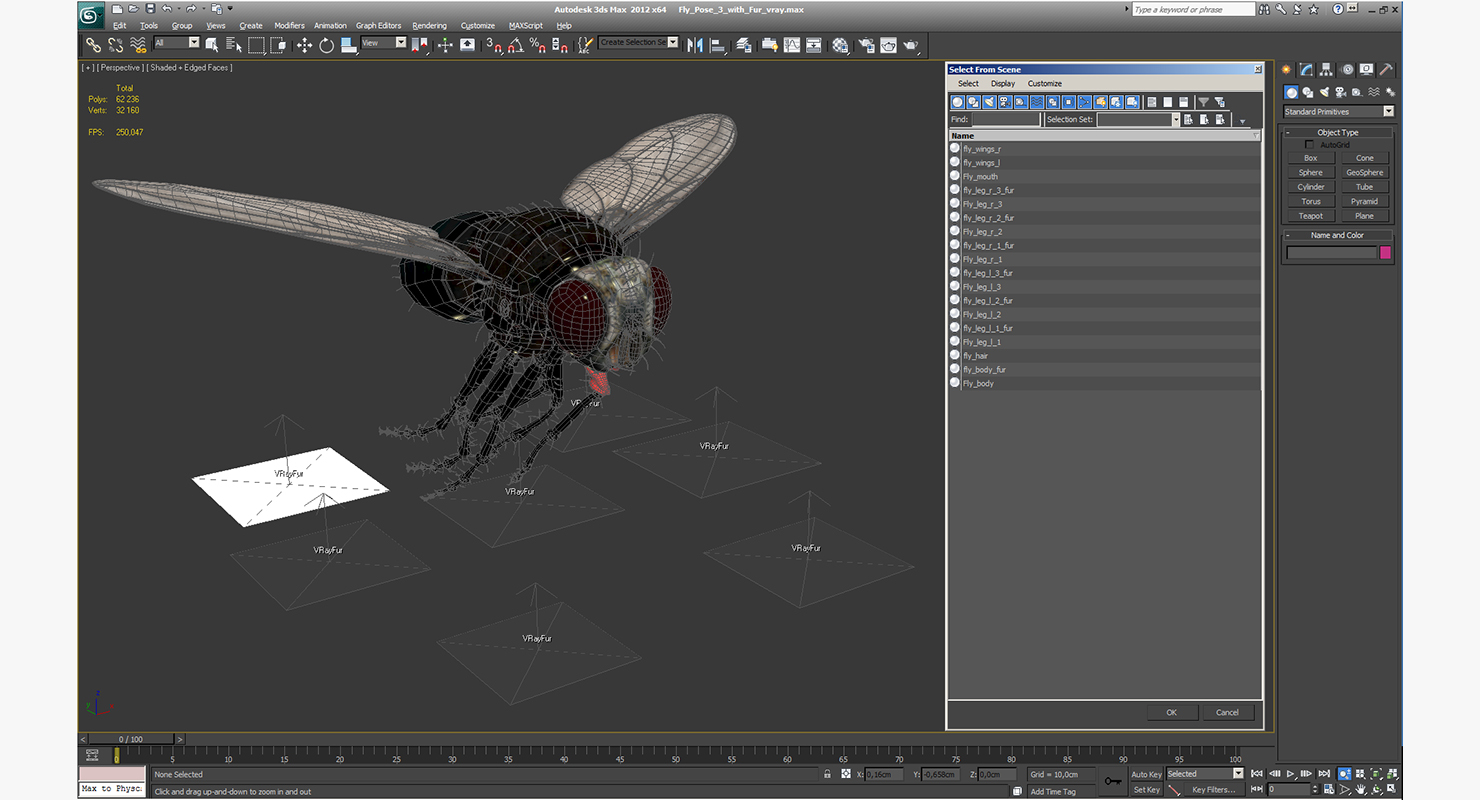 Fly Pose 3 with Fur 3D model