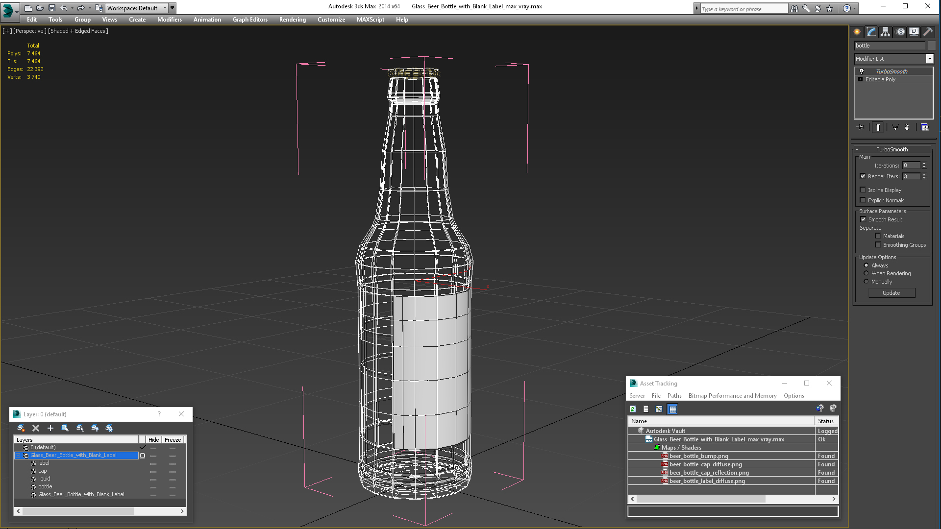 Glass Beer Bottle with Blank Label 3D model